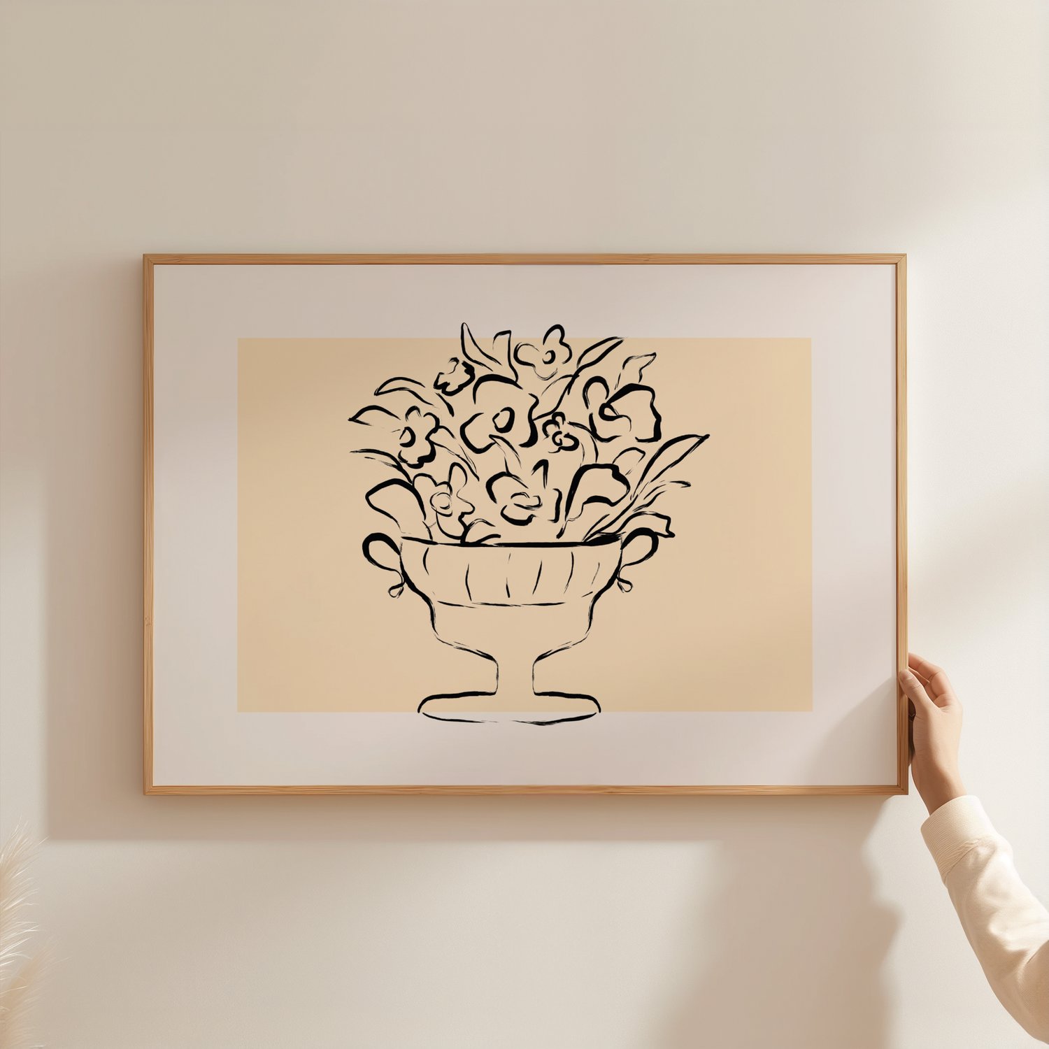 minimal floral wall art, floral bowl line art, botanical still life print, neutral wall art printable, flower line drawing art, minimalist botanical wall decor, vintage inspired floral art, beige wall art download, printable floral art, Japandi wall art, 