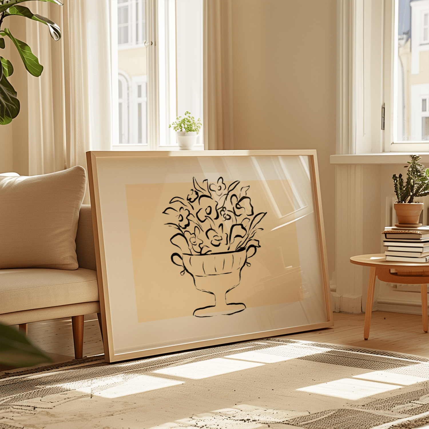 minimal floral wall art, floral bowl line art, botanical still life print, neutral wall art printable, flower line drawing art, minimalist botanical wall decor, vintage inspired floral art, beige wall art download, printable floral art, Japandi wall art, 