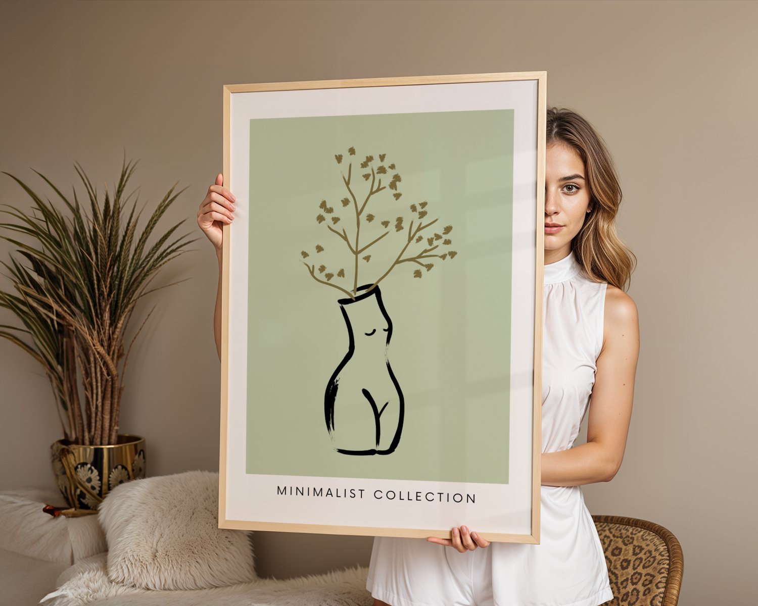 abstract female wall art, minimalist line art woman, botanical line art print, green minimalist wall art, female form illustration, modern abstract wall decor, neutral botanical art, printable minimalist art, contemporary wall art download, Scandinavian w