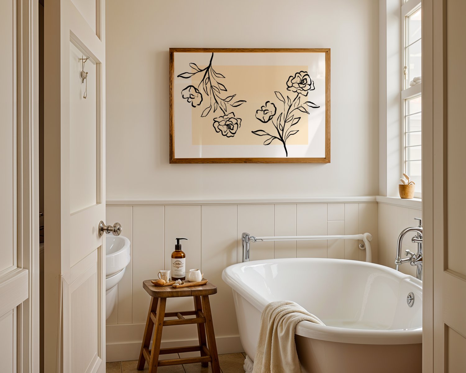 minimal floral wall art, botanical line art print, neutral wall art printable, floral line drawing art, modern botanical poster, minimalist flower wall decor, beige wall art download, printable floral art, Scandinavian wall art, Japandi decor print, boho 