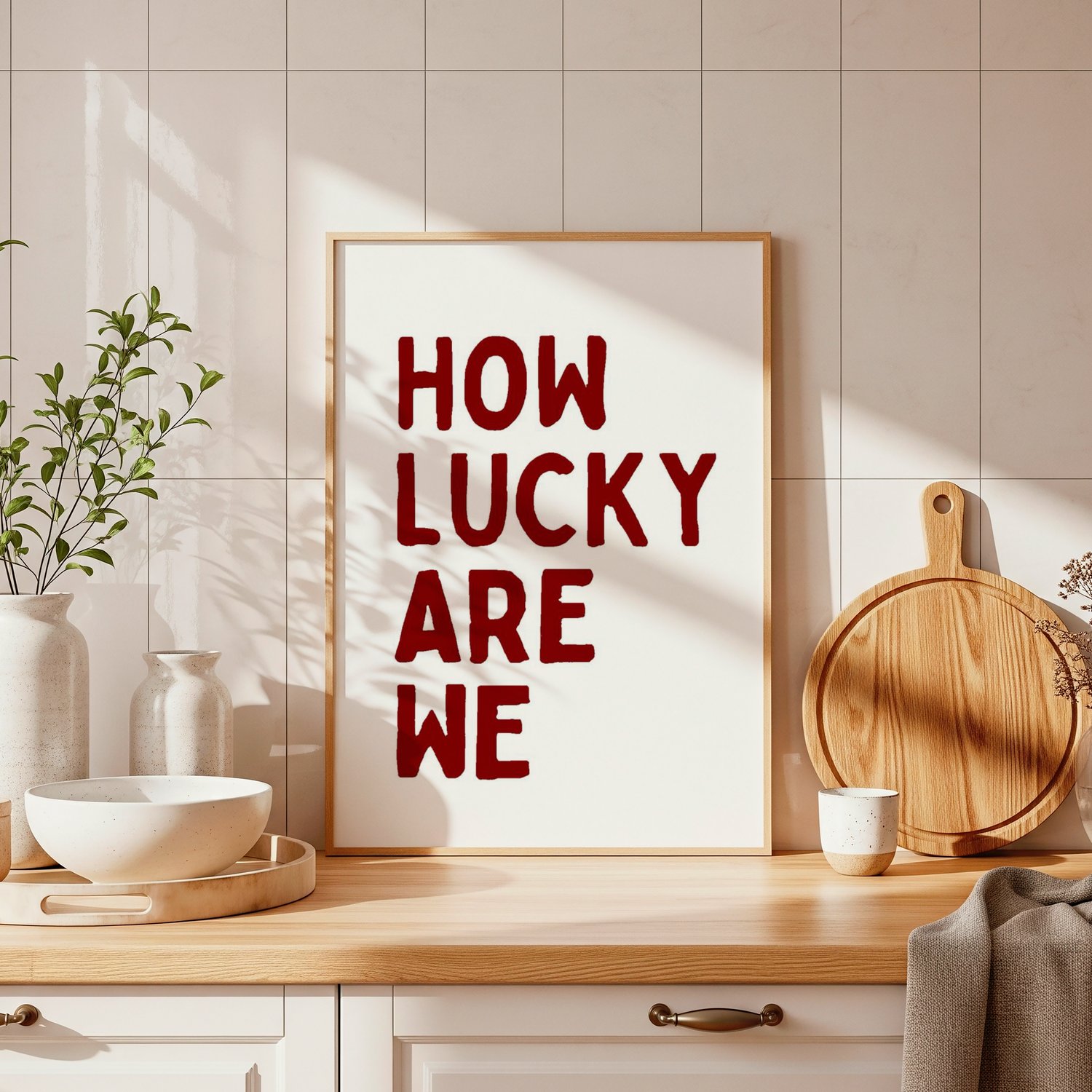 how lucky are we wall art, typography wall art print, minimal quote poster, modern printable wall art, burgundy wall decor, aesthetic quote print, minimalist typography art, digital download wall art, modern home decor print, inspirational wall art printa