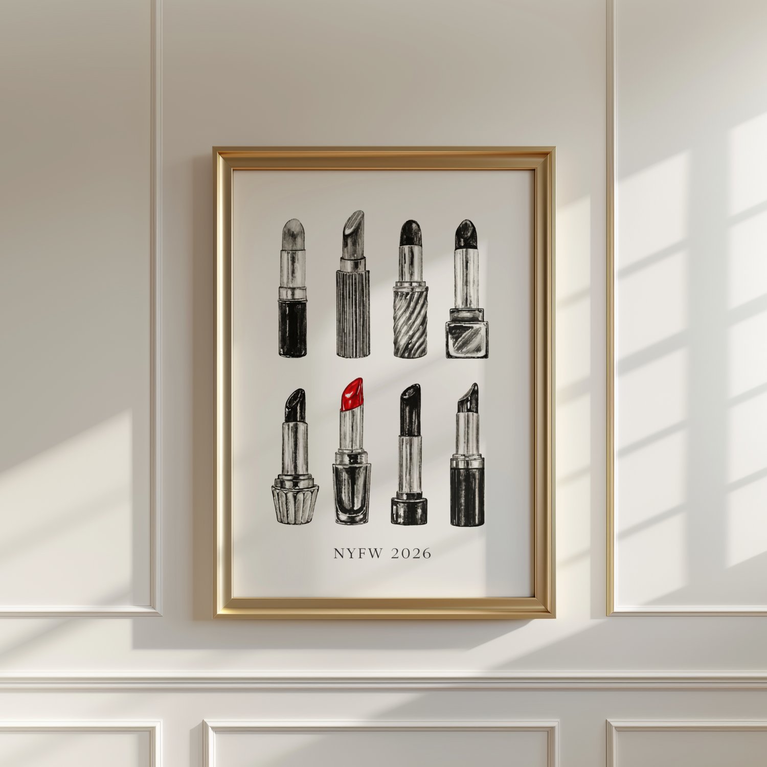 nyfw 2026 poster, fashion week wall art, lipstick illustration print, fashion illustration poster, vogue style wall art, beauty wall decor, minimalist fashion art, runway inspired print, modern fashion poster, fashion studio decor, digital download wall a