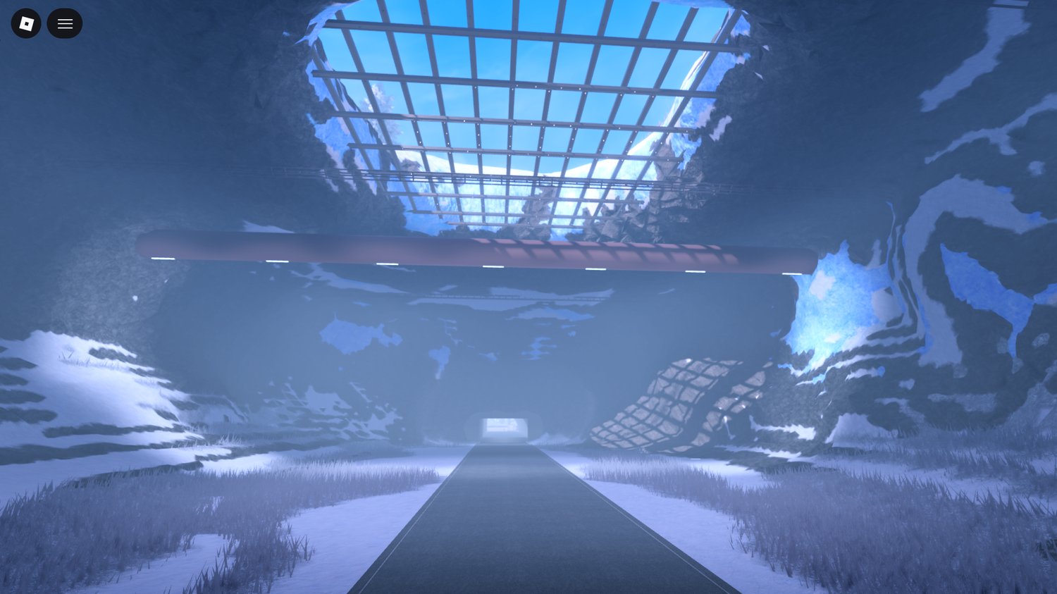 Hidden mountain entrance in snowy environment