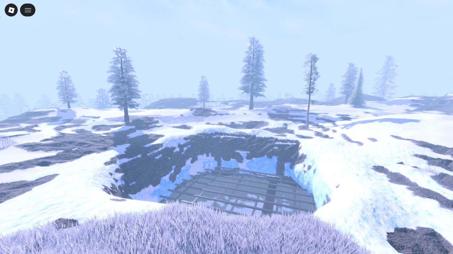 Snow-covered landscape with dramatic lighting