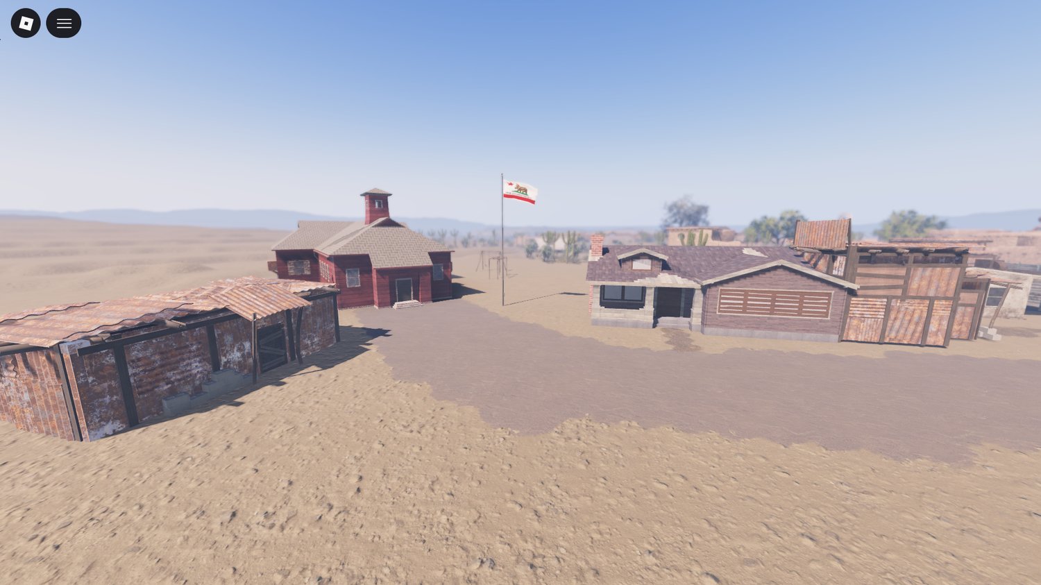 Expansive desert terrain in Roblox Fallout map