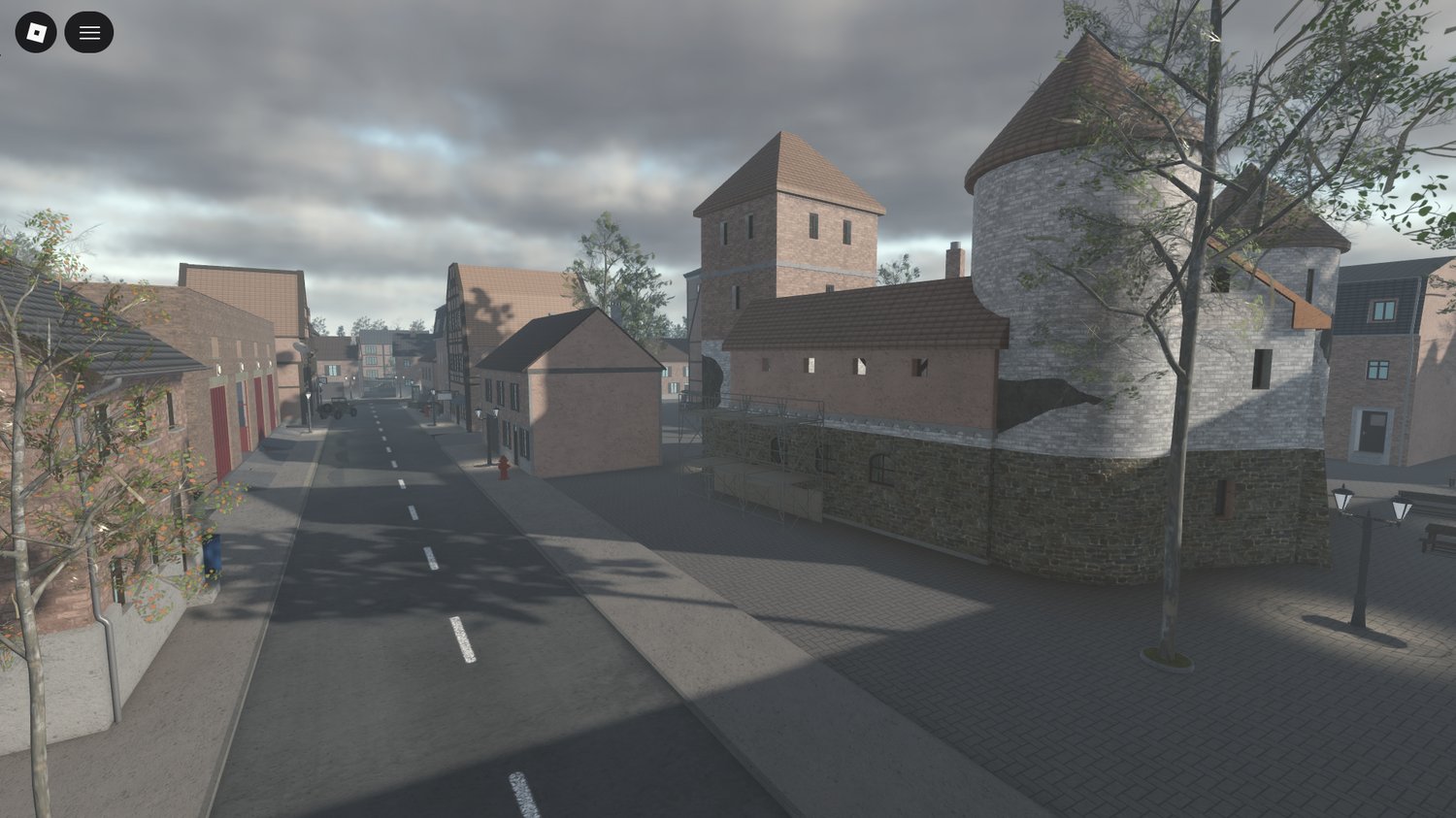 Shattered military base in post-conflict Roblox environment