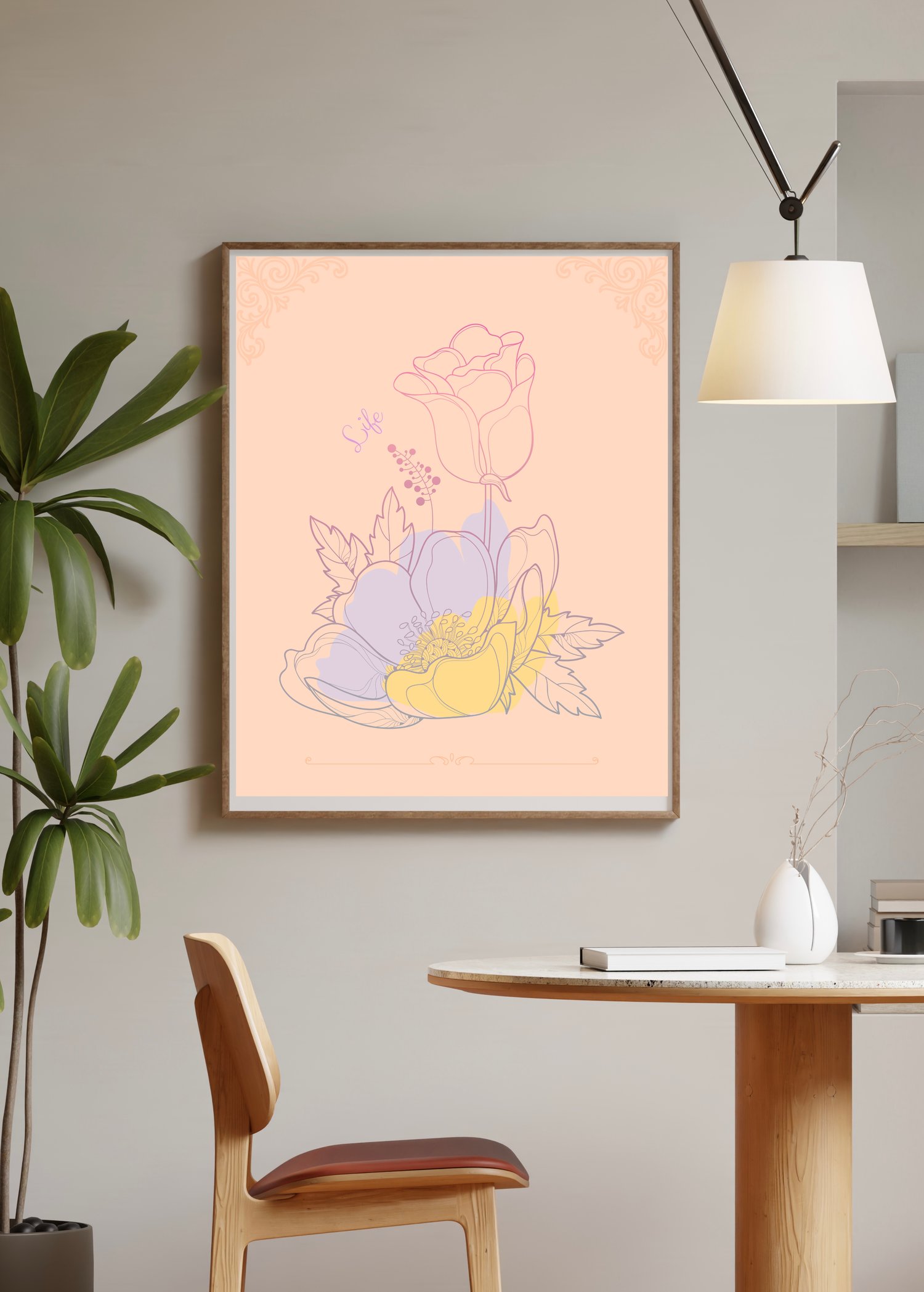 Blush Pink Floral Wall Art Printable – Minimalist Botanical Poster ...