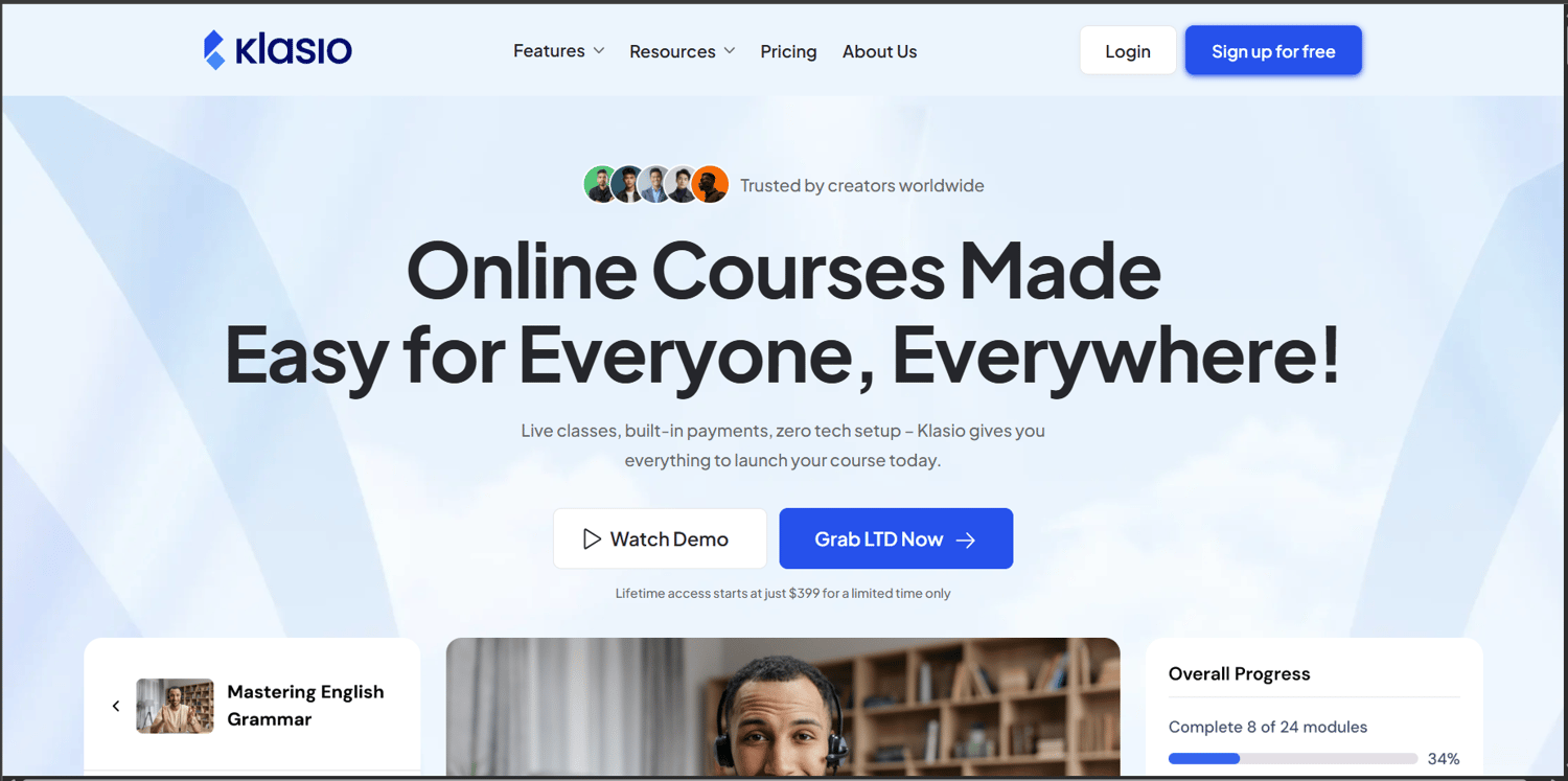 Klasio Homepage: Online Courses Made Easy For Everyone
