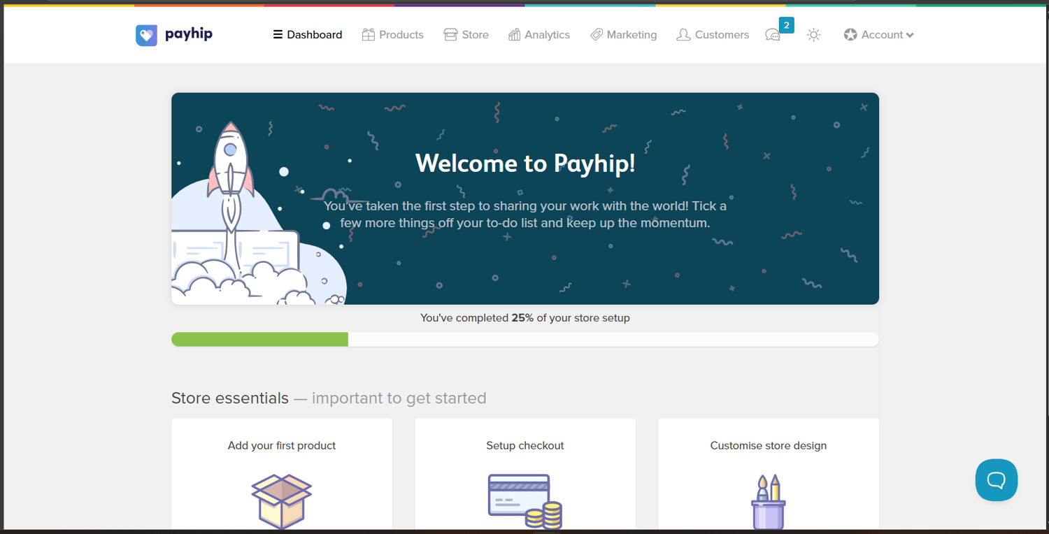 Payhip user dashboard.