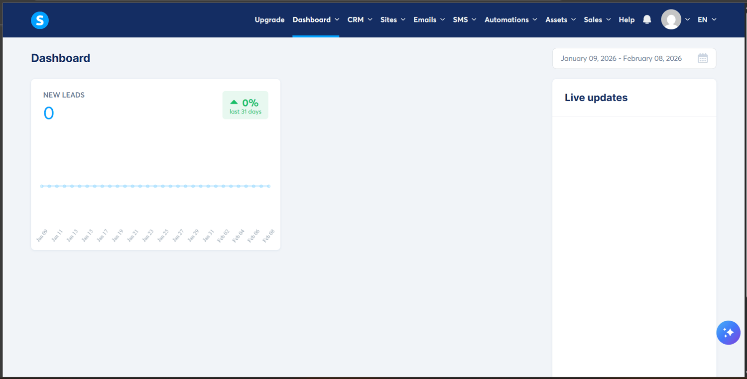 Systeme.io user dashboard.