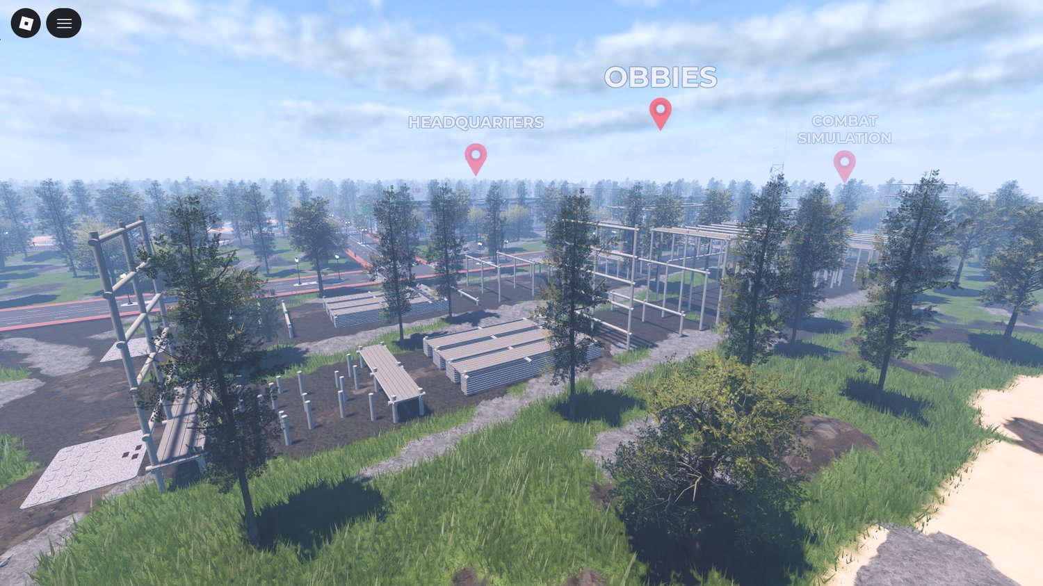 Military training grounds in Roblox map