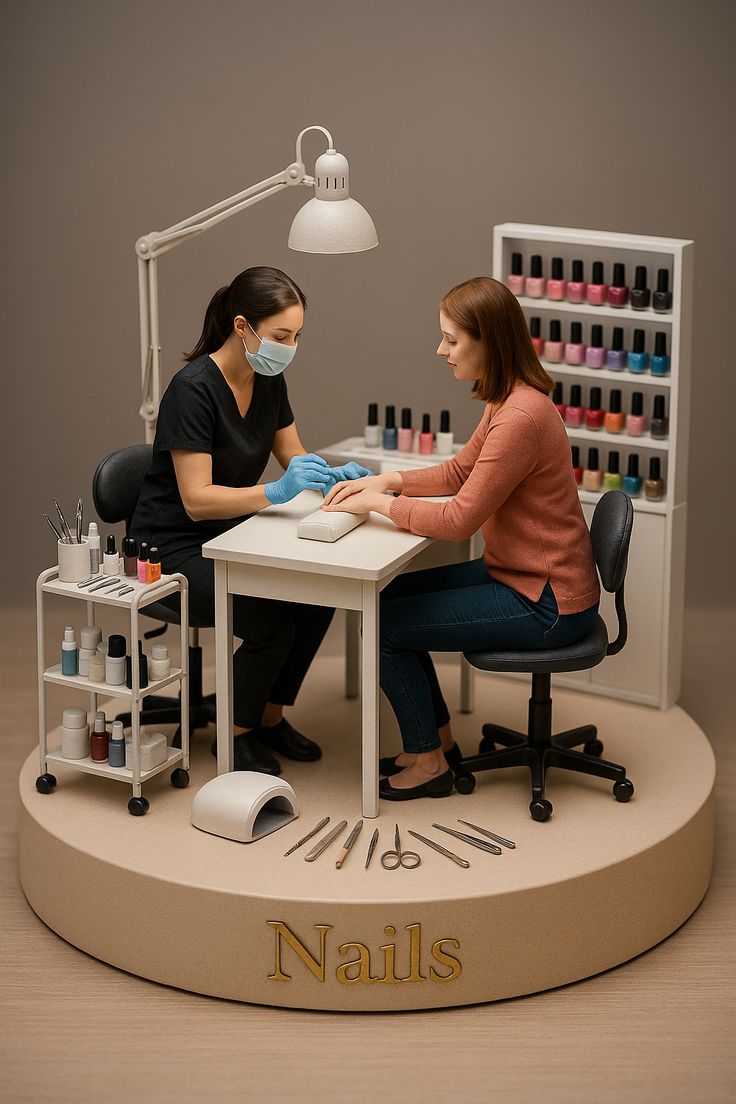 Nail technician arranging high-quality photos of nail designs on a laptop, demonstrating how to create a portfolio that attracts clients