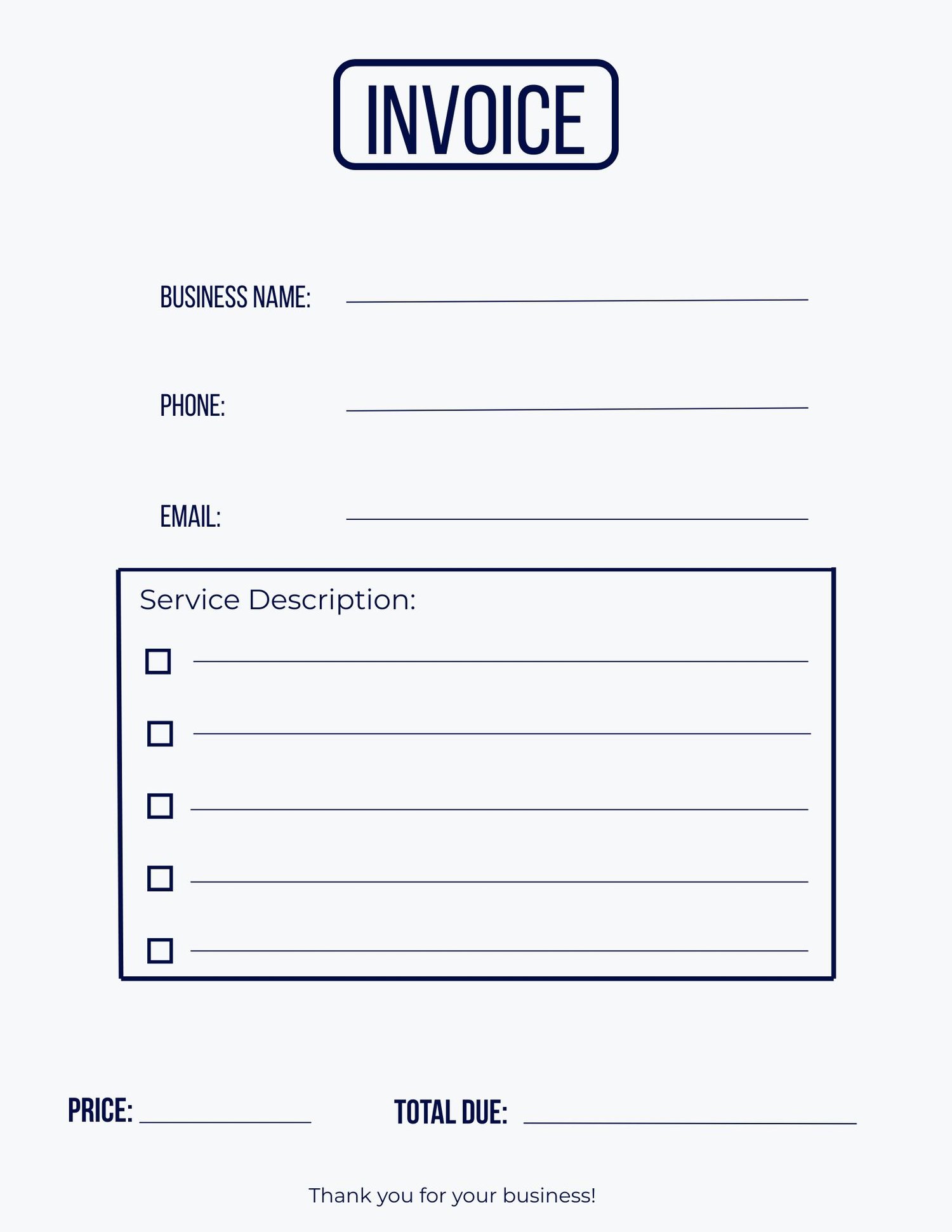 Printable and digital. invoice template for service-based businesses