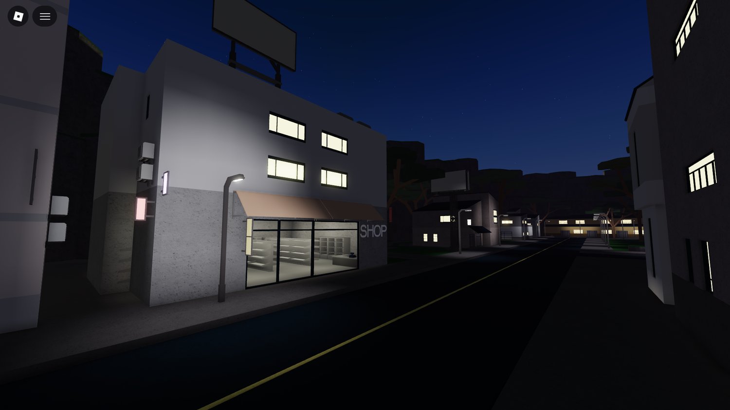 Interior space inside stylized Roblox city