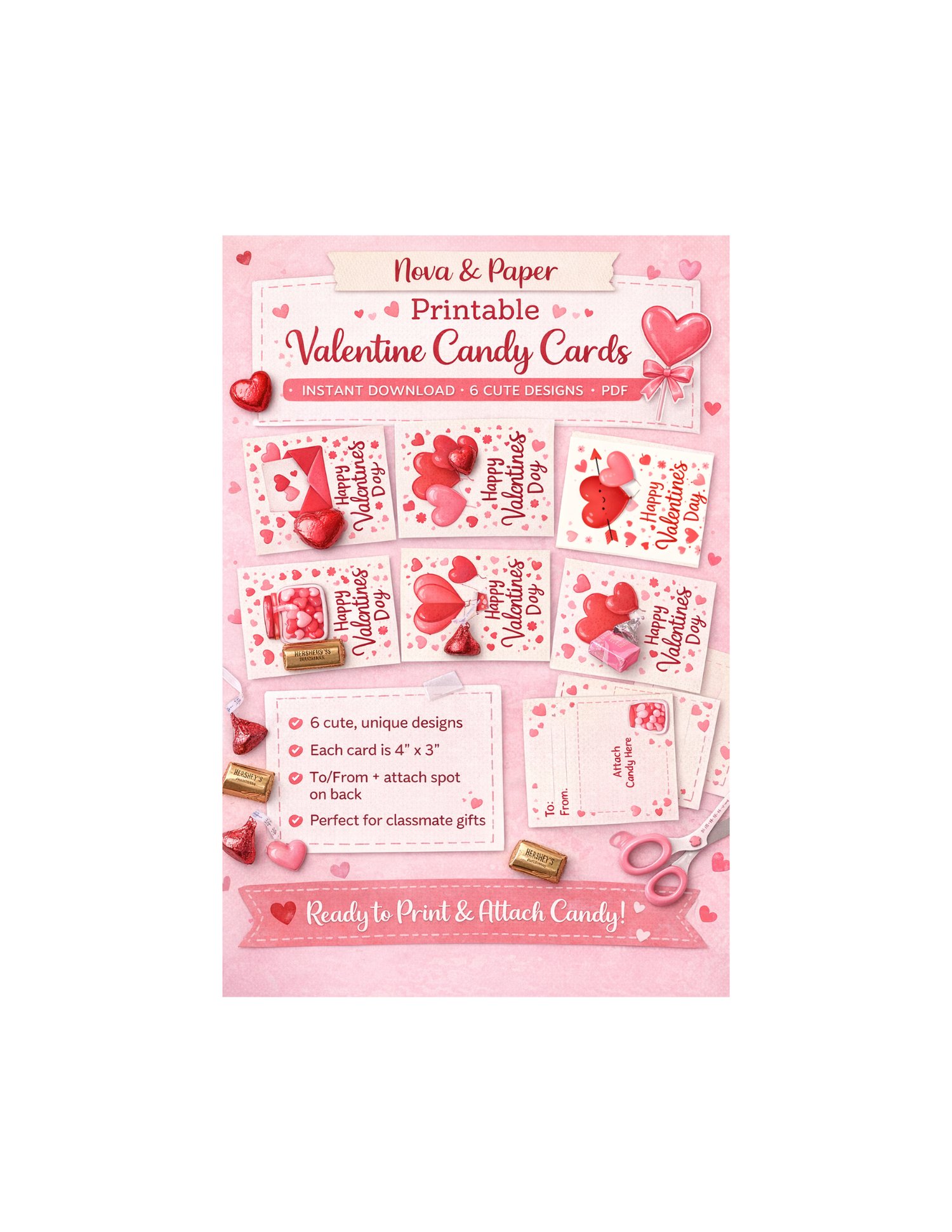 Printable Valentine Candy Cards – 6 Designs | Instant Download - Payhip