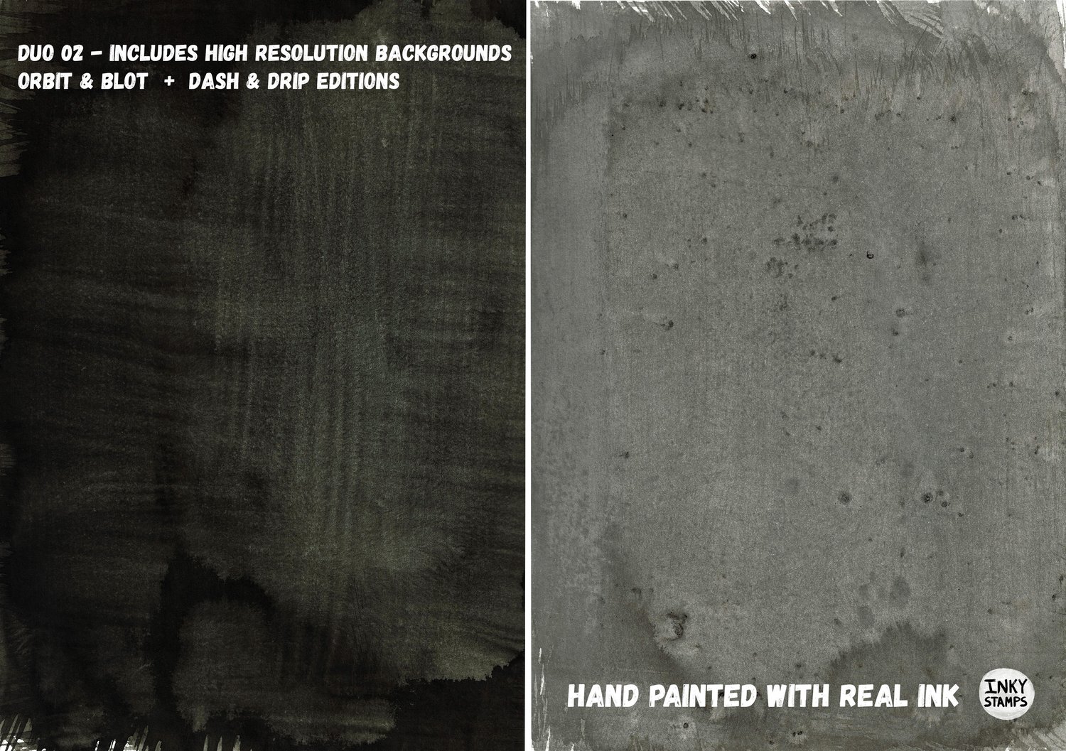 Duo 2 Includes High Resolution Backgrounds Orbit & Blot + Dash & Drip Editions. Hand Painted with Real INK. Texture Background Paintings with Brush Strokes. INKY STAMPS