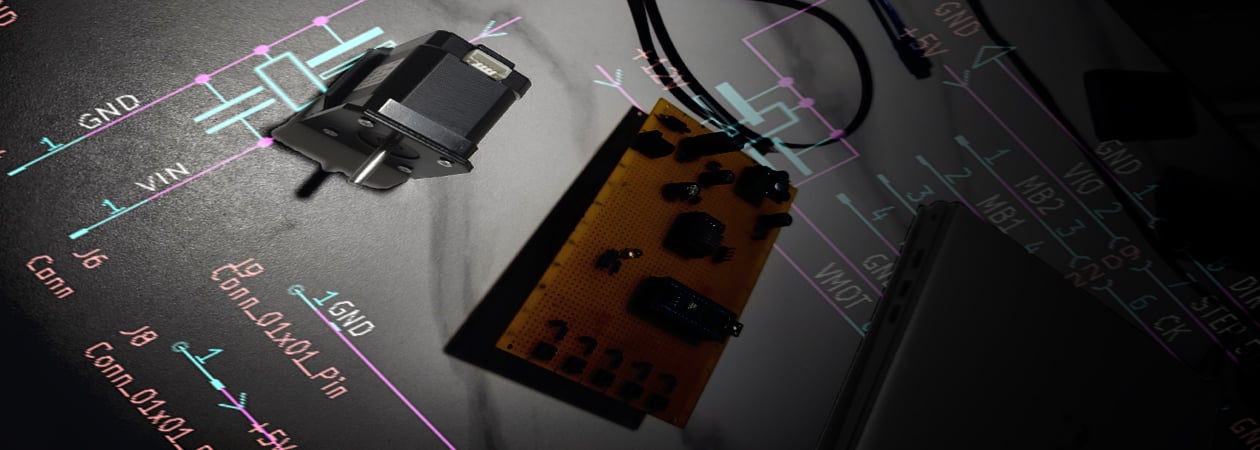 Circuit board prototyping with schematic overlays, representing the process of building structured creative systems