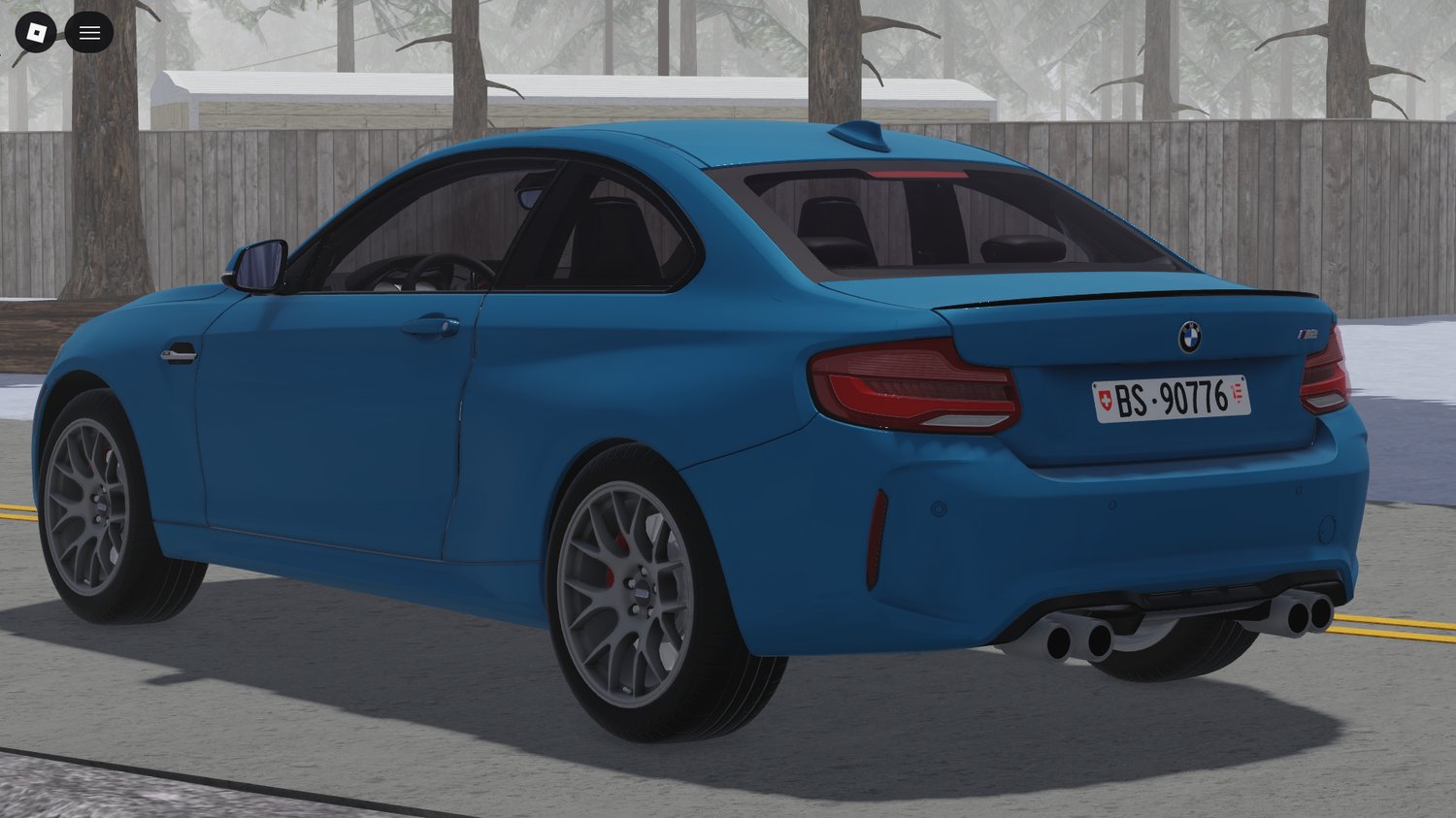 High-performance car driving on Roblox city map
