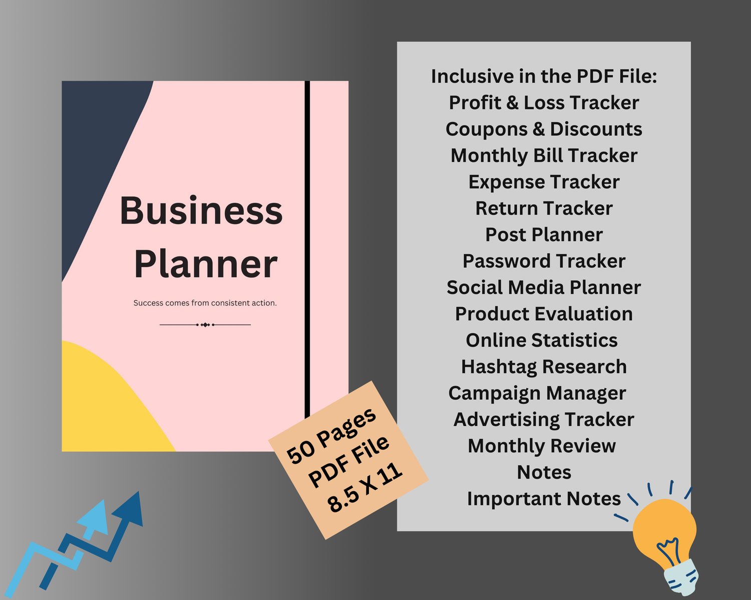 Business planning printable PDF for goals, finances, and projects