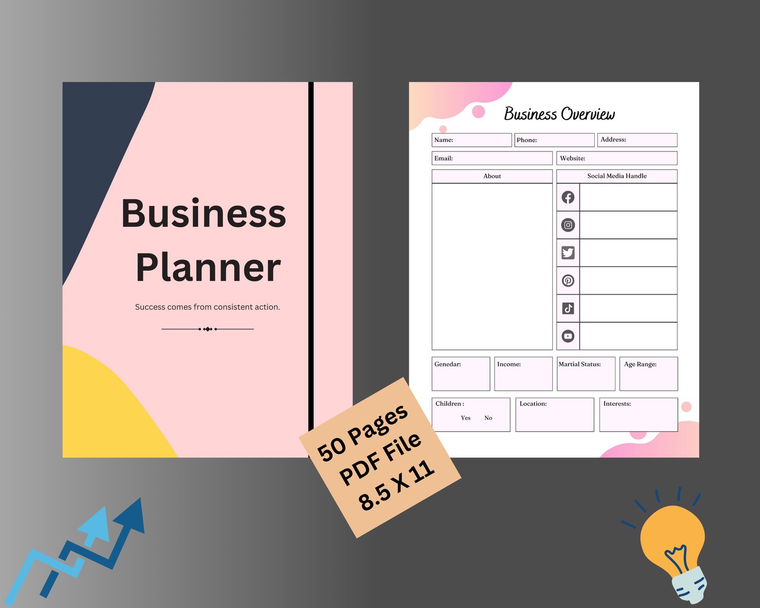Printable digital business planner for entrepreneurs and small business owners