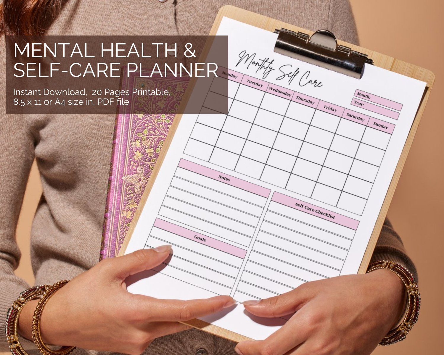 Digital wellness planner for mental health and daily reflection