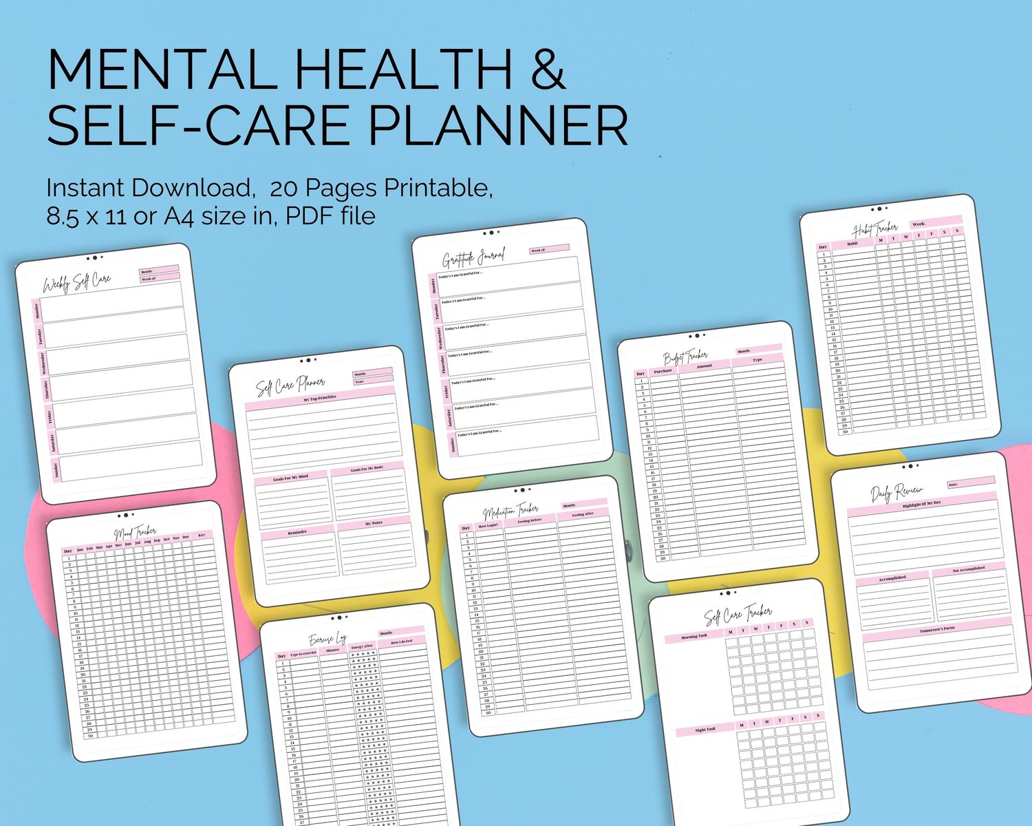 Self-care planner printable for mindfulness and emotional wellbeing