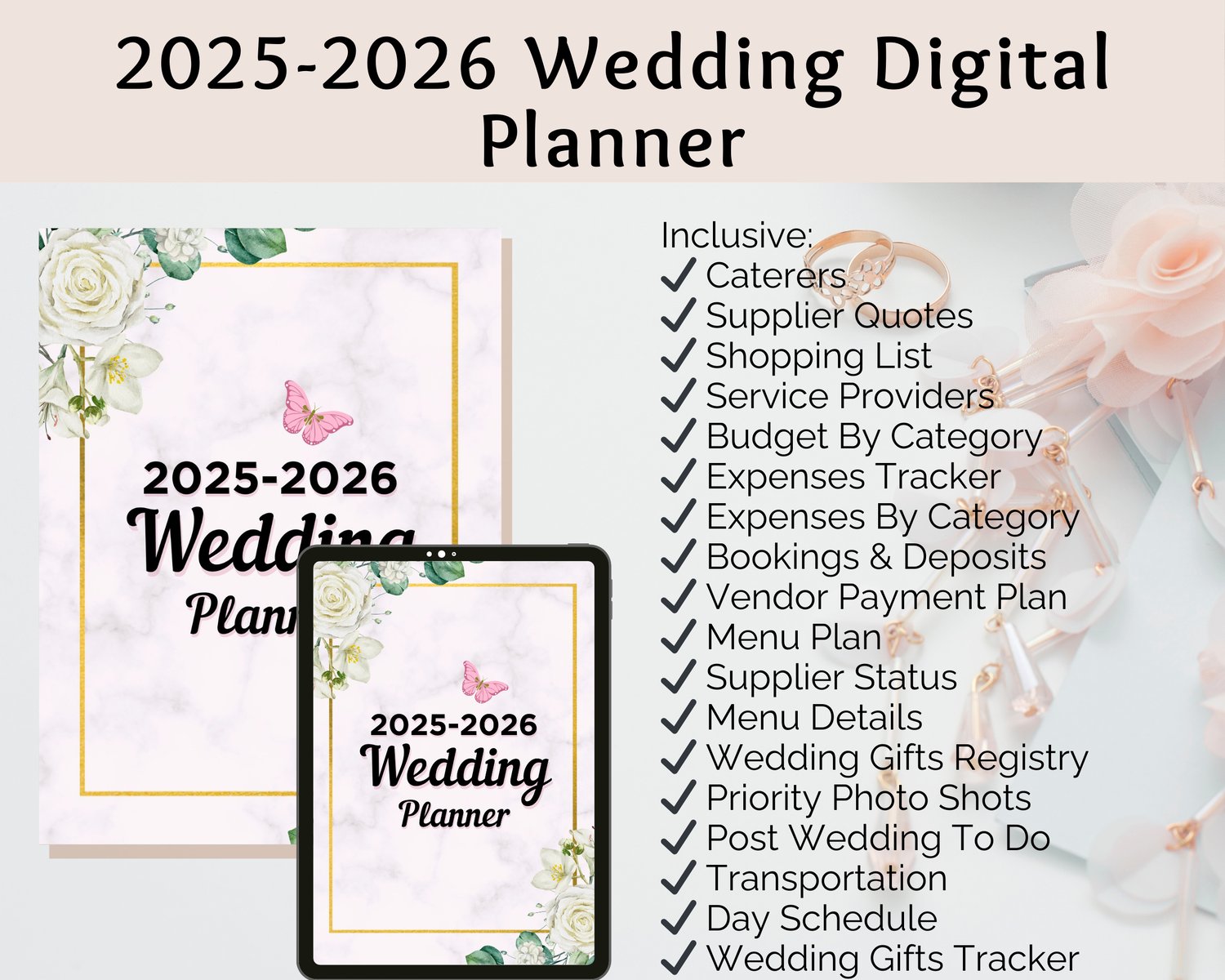 Digital bridal planner PDF for wedding schedules and checklists