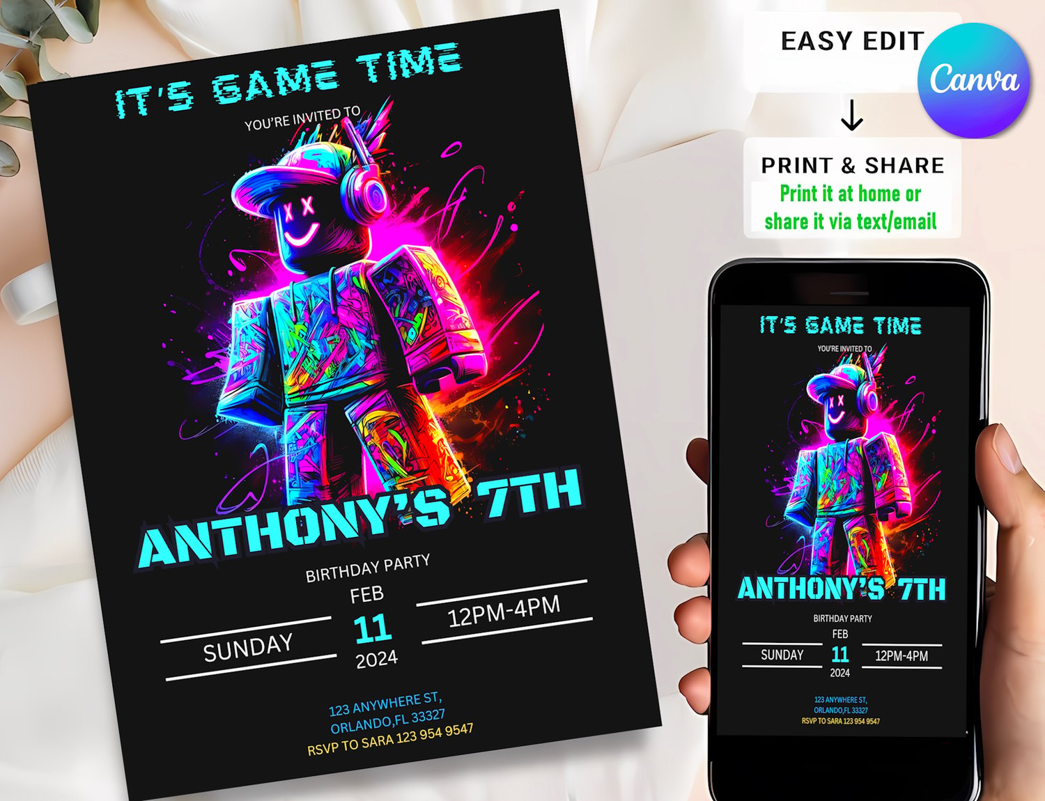 Roblox Birthday Invitation – Editable Kids Party Invite Template