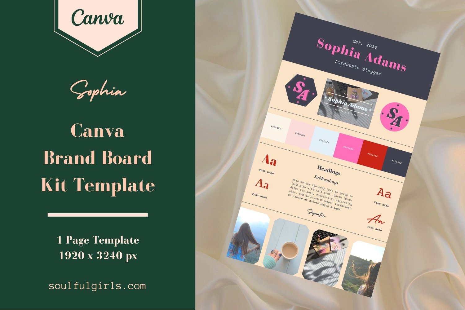 Canva Brand Board Kit Template - Sophia. Cover.