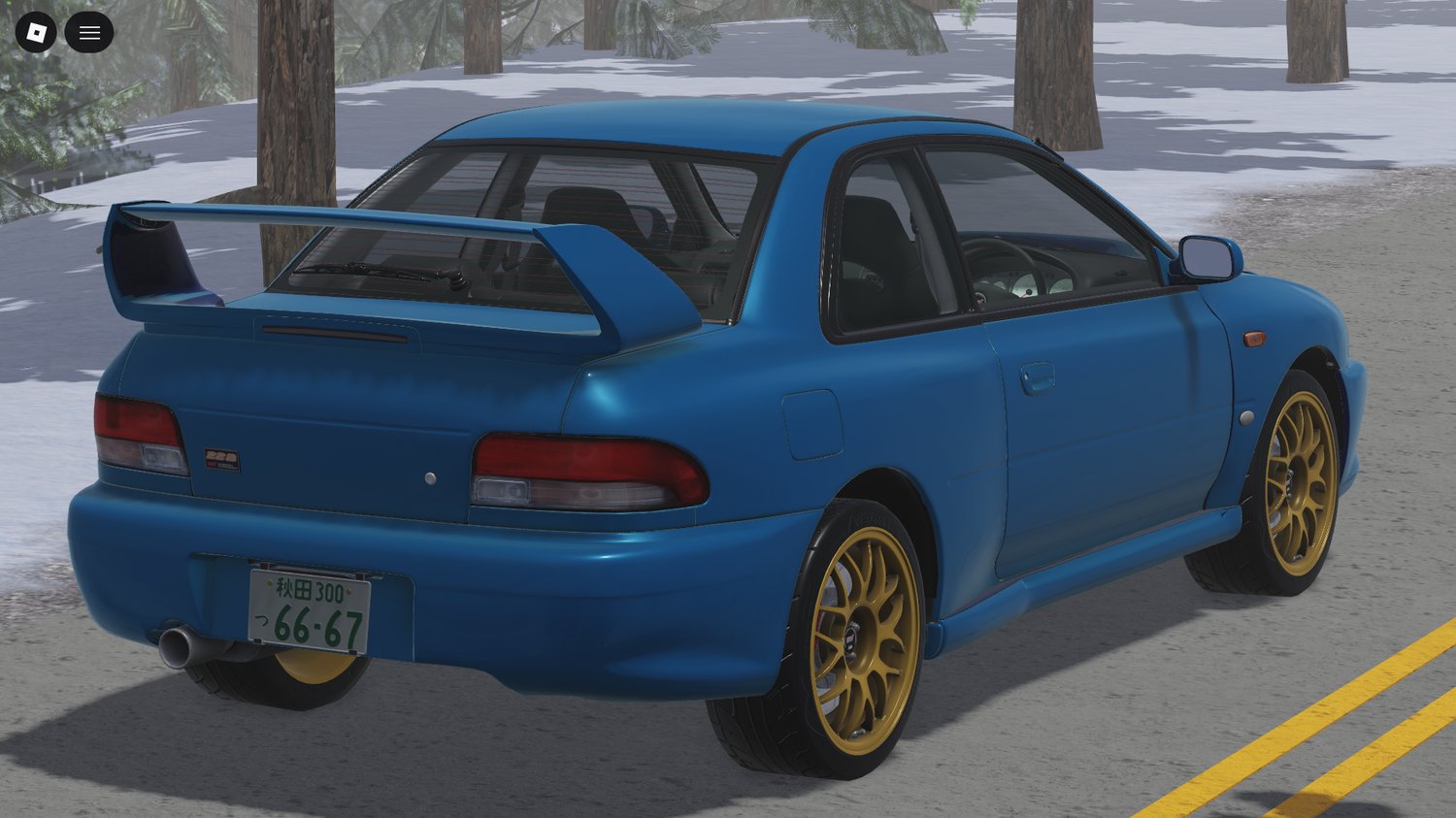 Realistic Roblox model of 1998 WRX 22B on city street