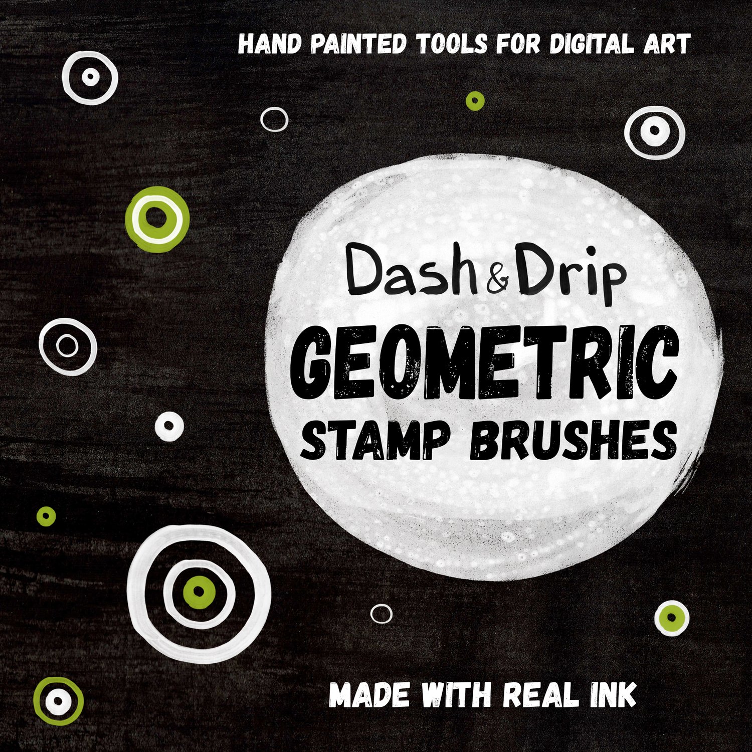 Hand Painted Tools for Digital Art. Made with Real INK. Dash & Drip Geometric Stamp Brushes - Stamp shapes - concentric circles