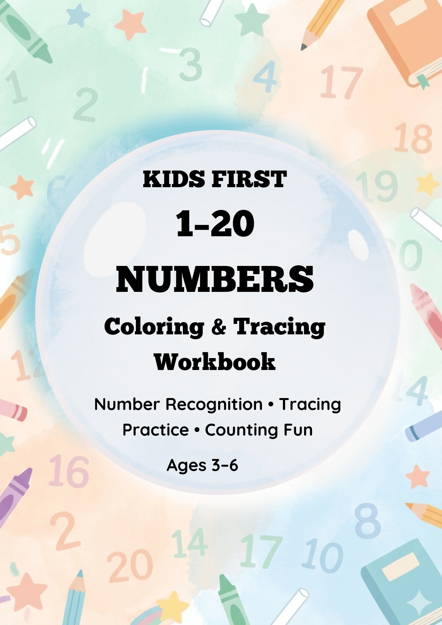 Preschool numbers 1-20 tracing and coloring worksheets printable PDF for kindergarten and homeschool learning