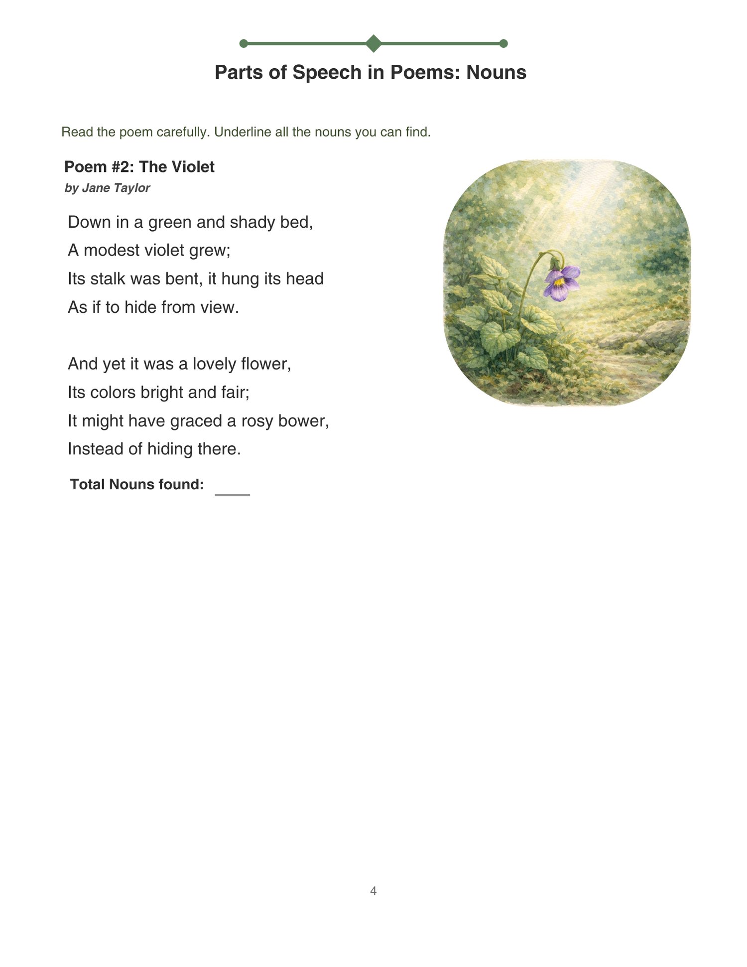 Grammar Worksheet: prepositions in poems