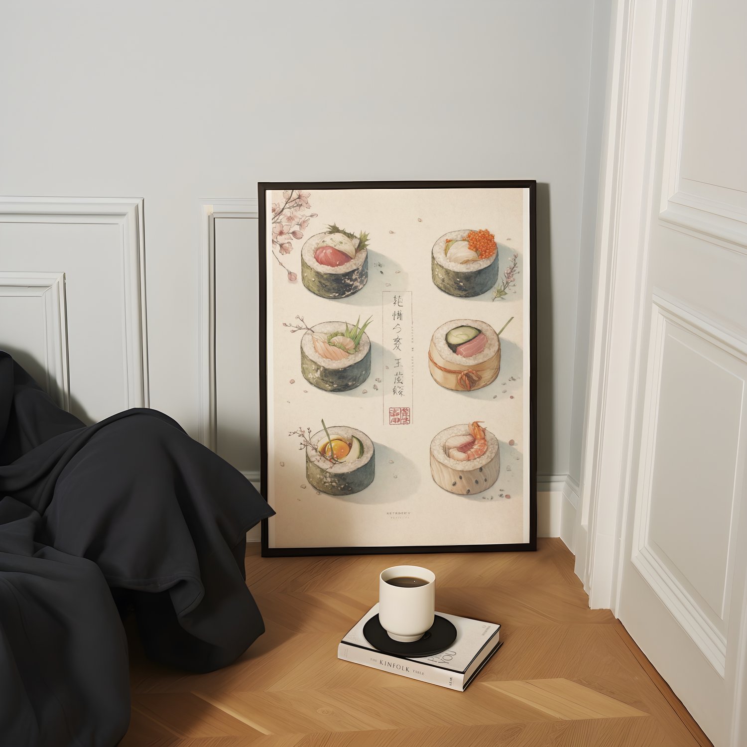 japanese sushi poster, sushi wall art, kitchen wall decor, japanese food print, aesthetic kitchen art, minimalist food poster, sushi illustration, japanese decor, restaurant wall art, retro kitchen print, foodie wall art, dining room decor, asian kitchen