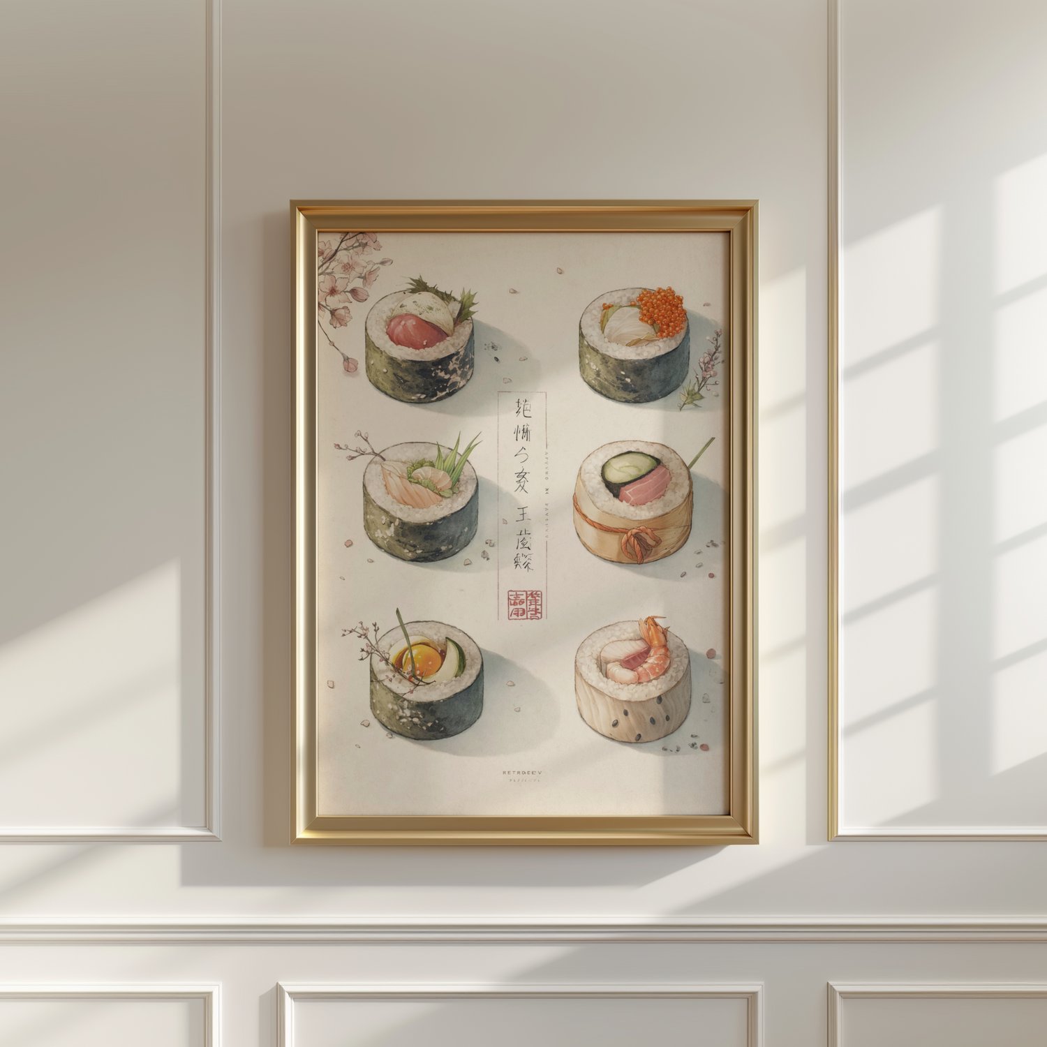 japanese sushi poster, sushi wall art, kitchen wall decor, japanese food print, aesthetic kitchen art, minimalist food poster, sushi illustration, japanese decor, restaurant wall art, retro kitchen print, foodie wall art, dining room decor, asian kitchen
