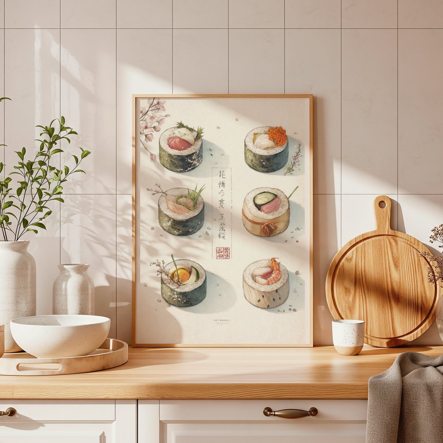 japanese sushi poster, sushi wall art, kitchen wall decor, japanese food print, aesthetic kitchen art, minimalist food poster, sushi illustration, japanese decor, restaurant wall art, retro kitchen print, foodie wall art, dining room decor, asian kitchen