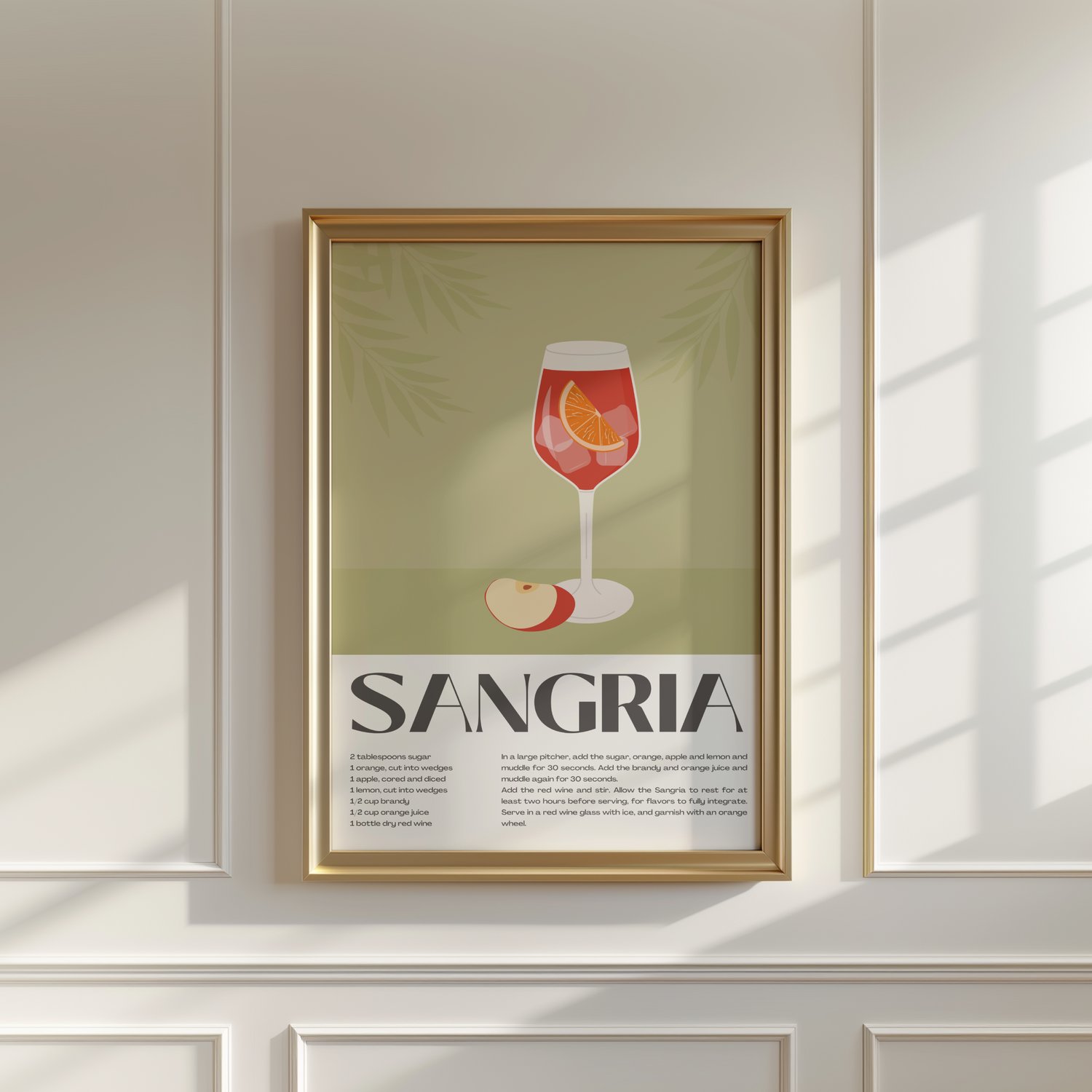 sangria poster, cocktail recipe print, bar cart decor, kitchen wall art, wine poster, drink illustration, home bar art, modern kitchen decor, cocktail wall art, aesthetic kitchen print, restaurant wall art, printable wall art, mixology art, wine lover gif