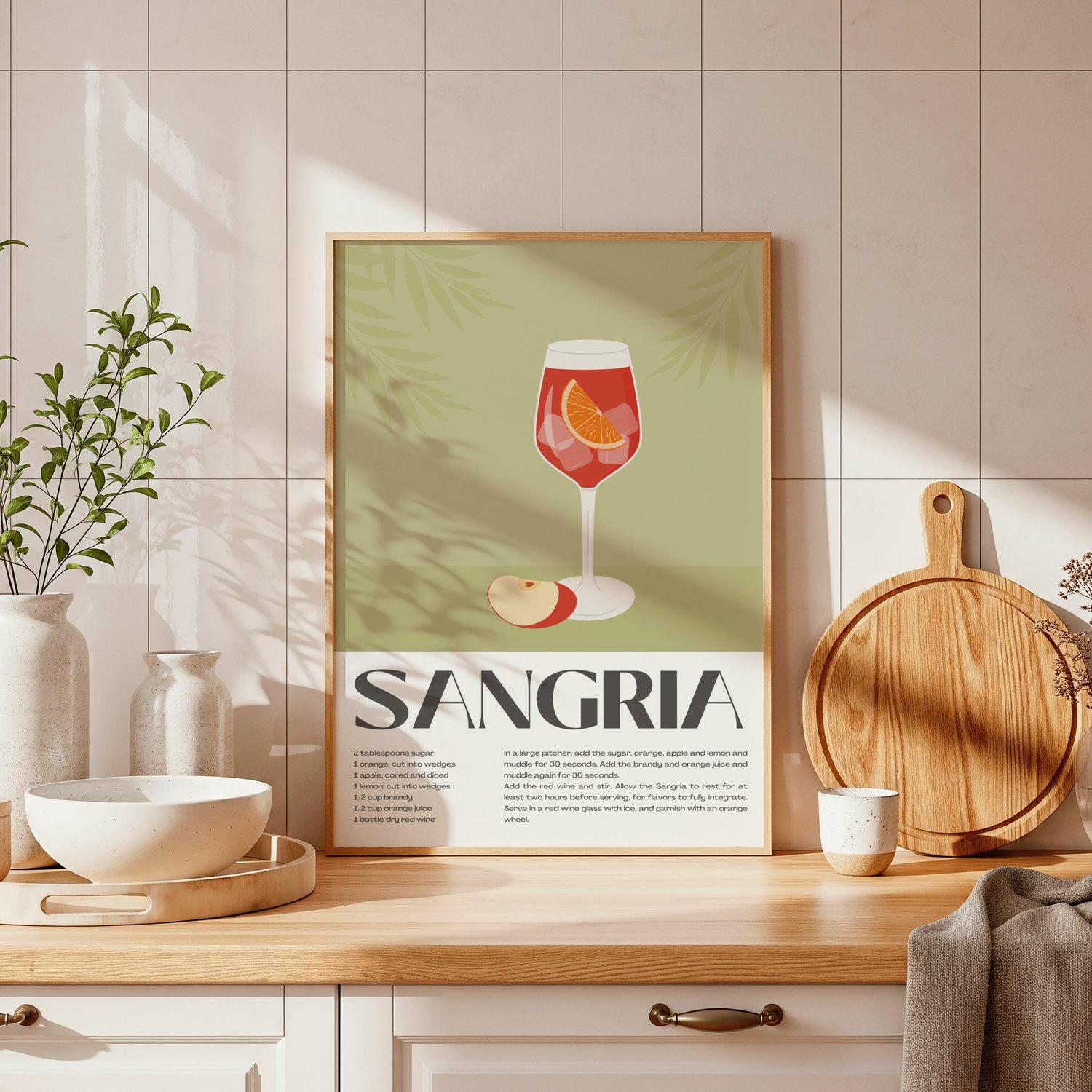 sangria poster, cocktail recipe print, bar cart decor, kitchen wall art, wine poster, drink illustration, home bar art, modern kitchen decor, cocktail wall art, aesthetic kitchen print, restaurant wall art, printable wall art, mixology art, wine lover gif