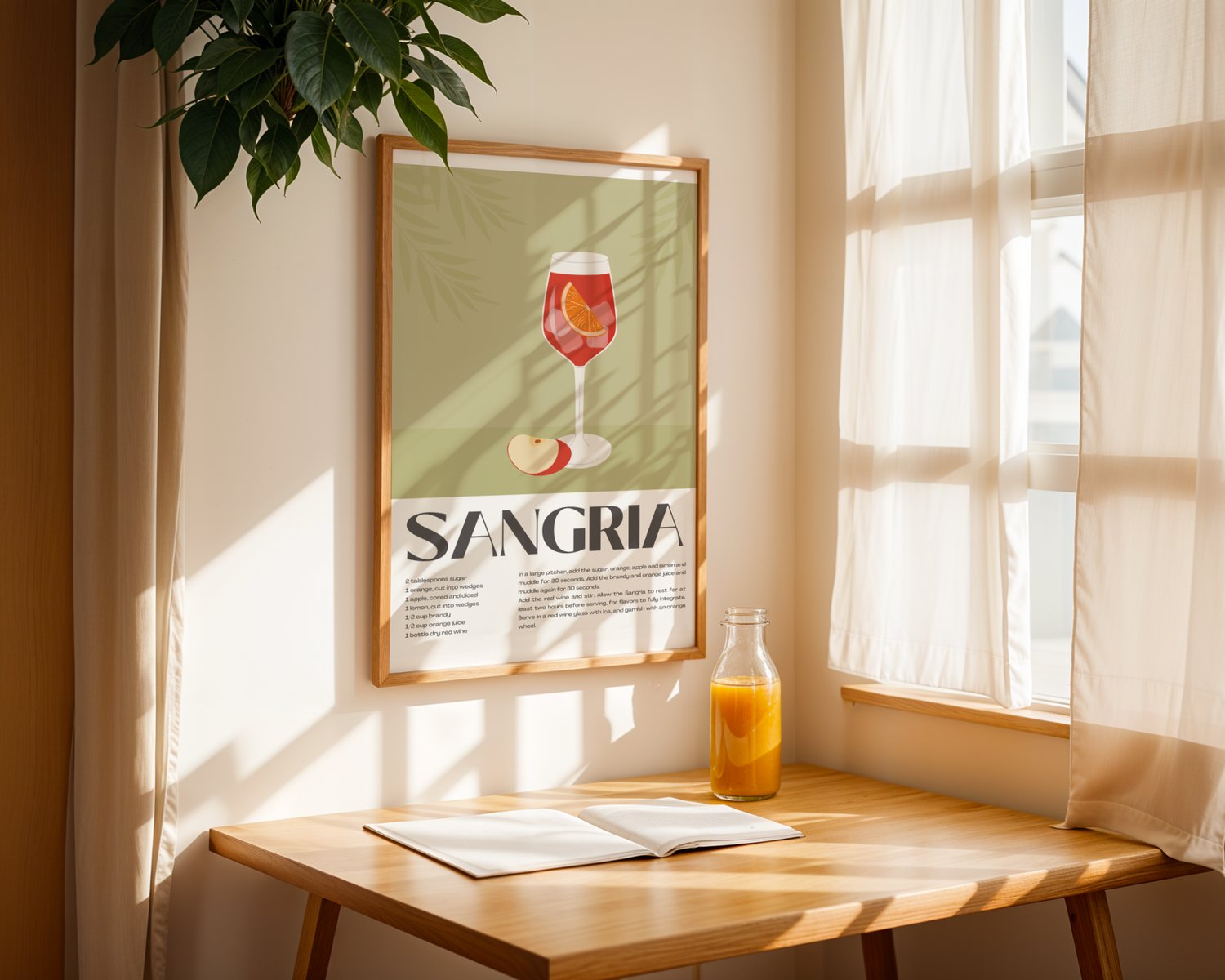 sangria poster, cocktail recipe print, bar cart decor, kitchen wall art, wine poster, drink illustration, home bar art, modern kitchen decor, cocktail wall art, aesthetic kitchen print, restaurant wall art, printable wall art, mixology art, wine lover gif