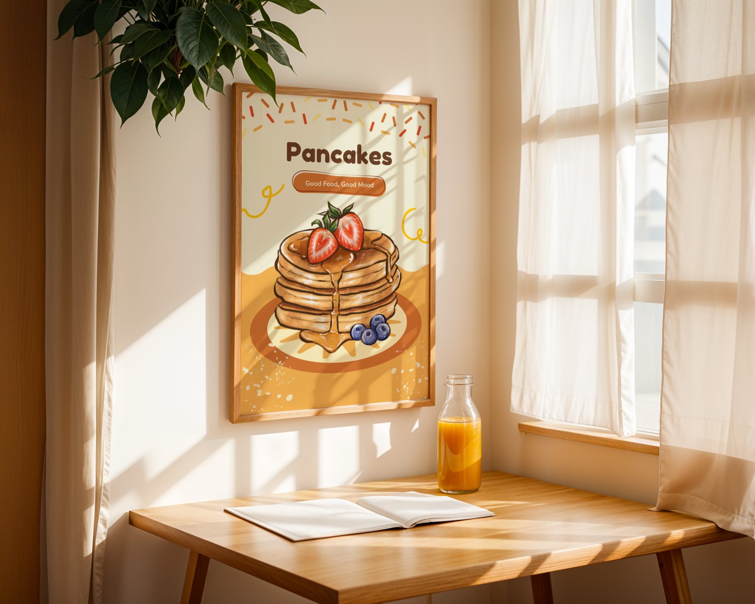 pancakes poster, breakfast wall art, kitchen decor, brunch wall art, food illustration, cafe wall art, aesthetic kitchen print, cute food poster, retro kitchen decor, printable wall art, foodie wall art, dining room decor, bakery decor, breakfast print, c