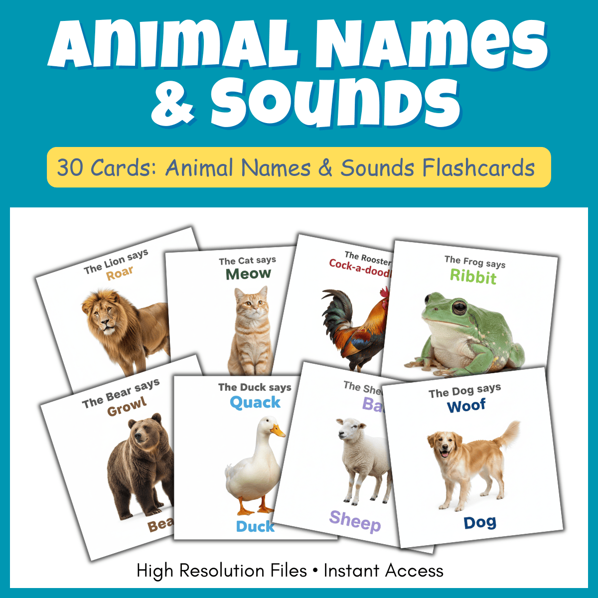 Animal Names & Sounds Printable Flashcards Pictures | Speech Therapy ...