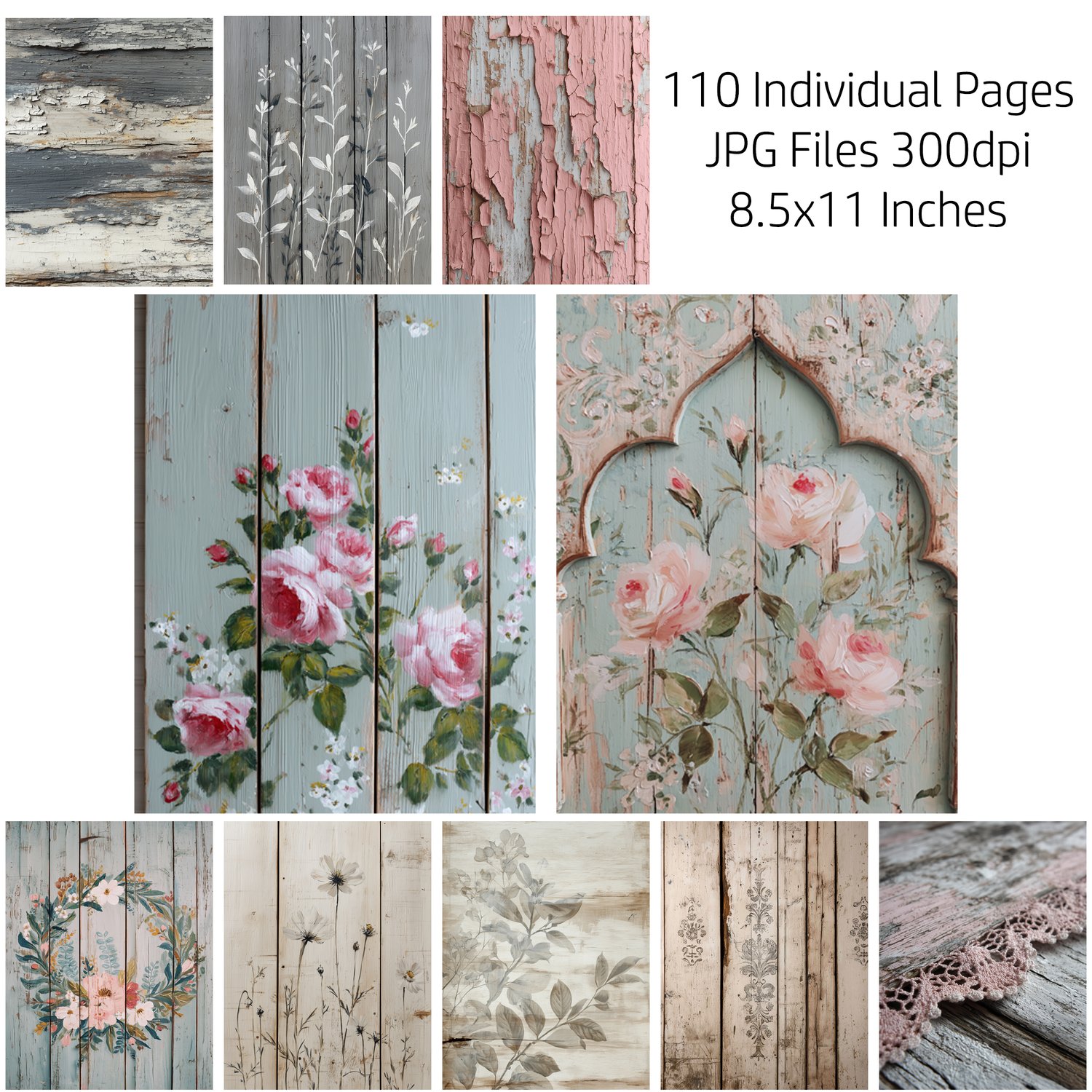 Shabby Chic Wood Digital Paper Set