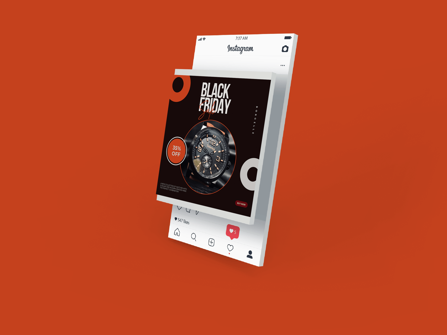 Black Friday watch sale Instagram post template for luxury and modern collections, editable PPTX and Canva-ready.