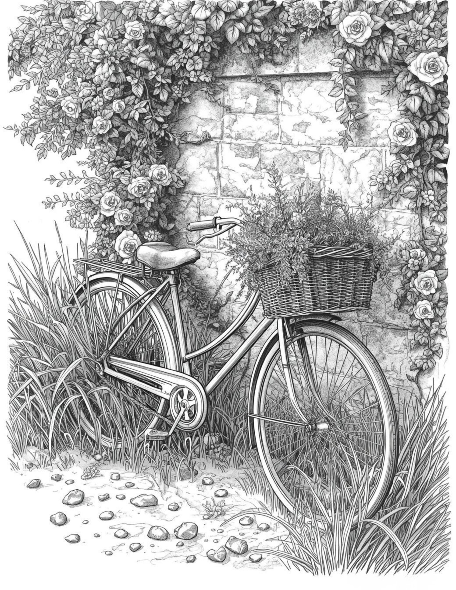 Collection of 82 unique garden and landscape architecture coloring pages, professional line art bundle by Road-Drawn Art.