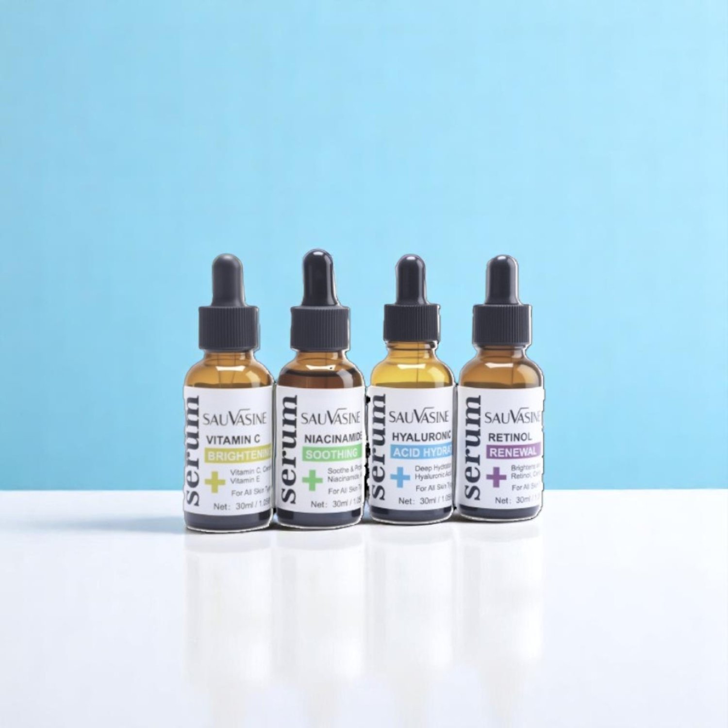 SAUVASINE 4-in-1 Facial Serum Set for brightening, soothing, hydration and skin renewal