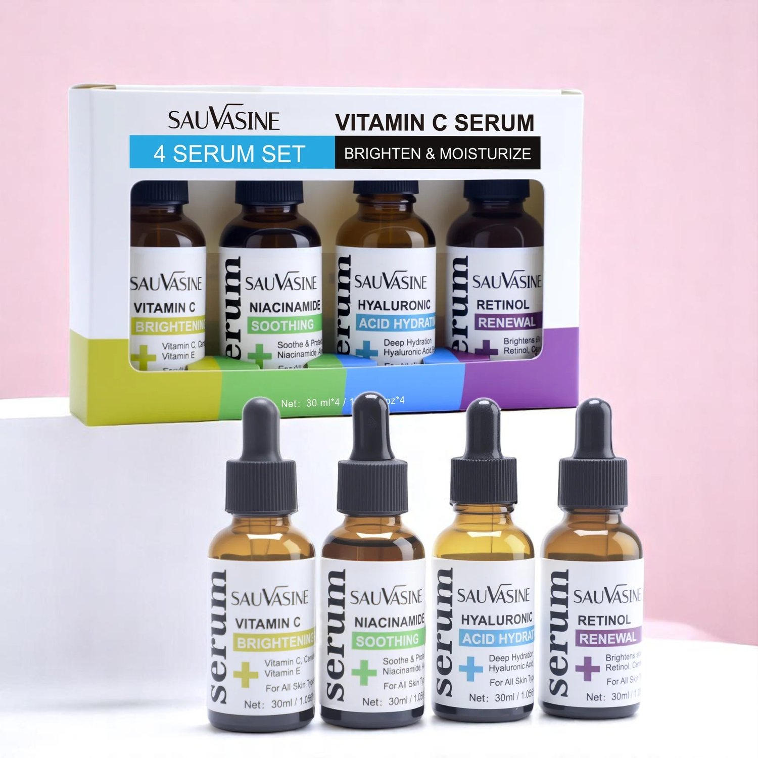 4-in-1 skincare serum set for glowing, hydrated and smooth skin