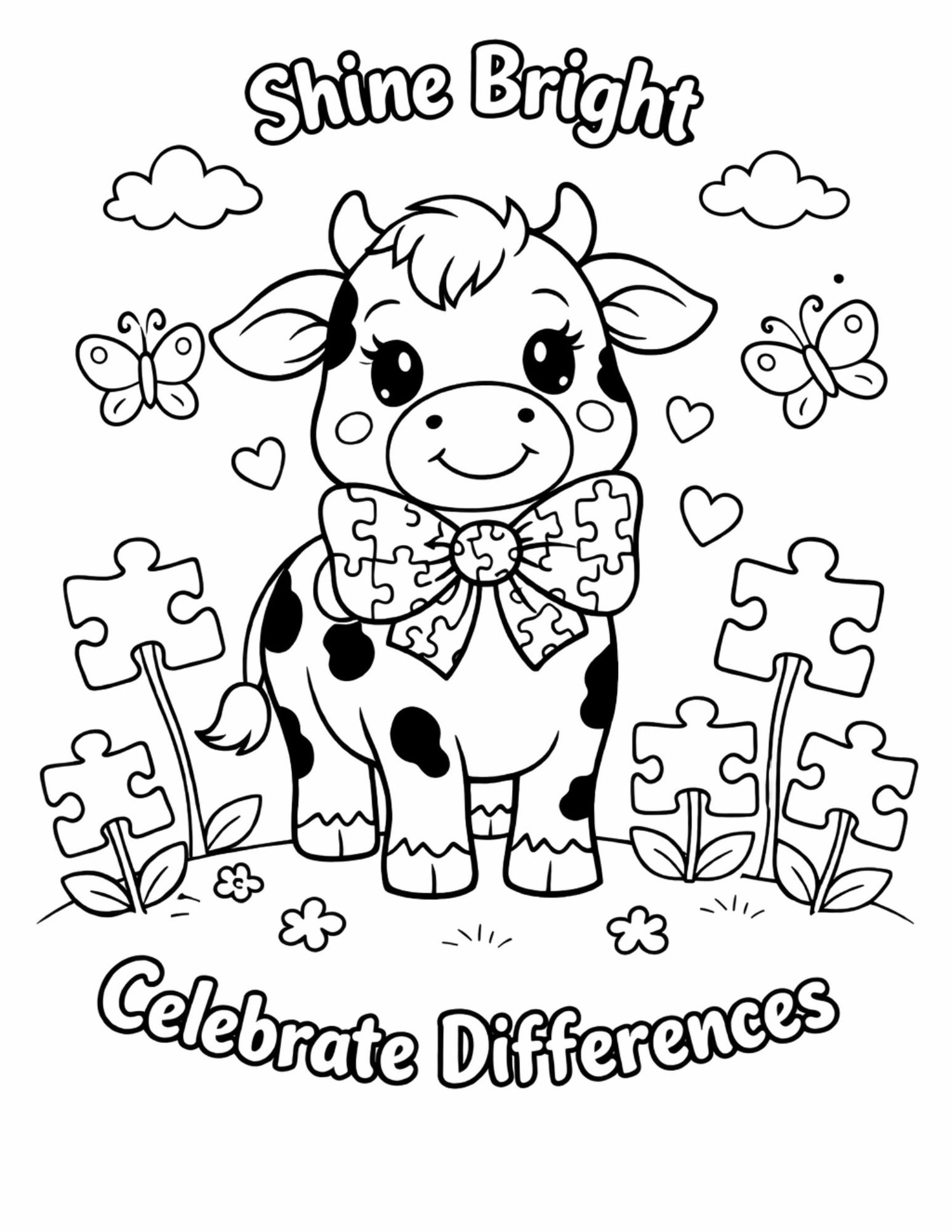 Adorable cow autism awareness coloring page printable.