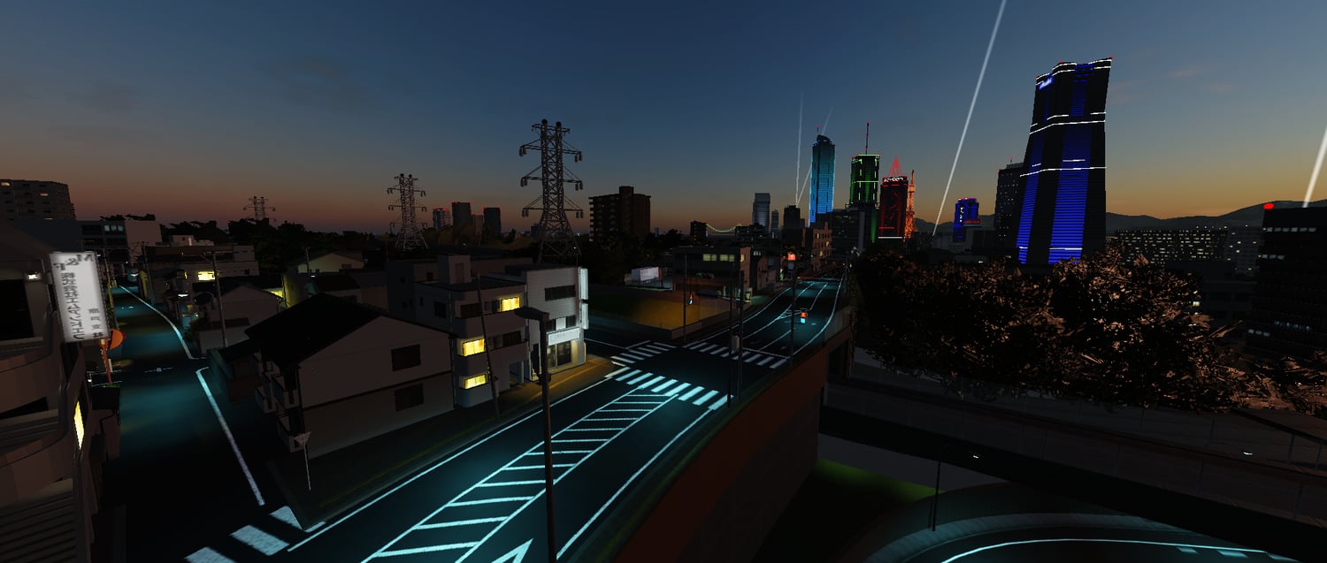 Neon lit streets in Roblox driving map