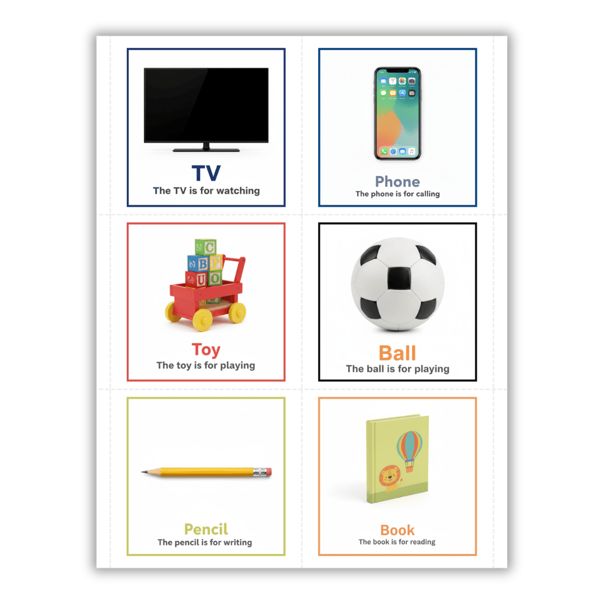 Common & Functional Objects Printable Picture Flashcards for Toddlers ...