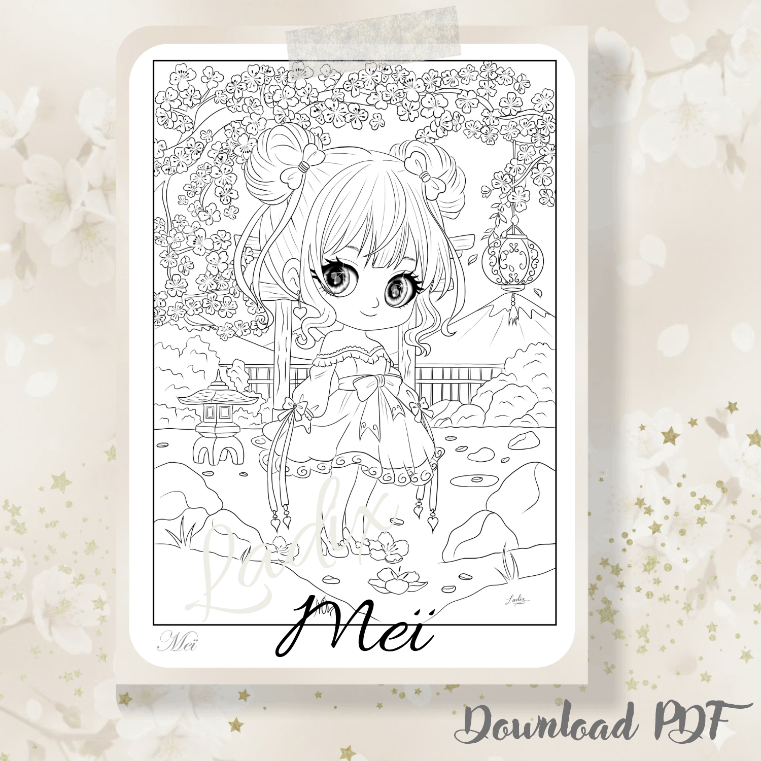 Coloriage Kawaii, Manga Chibi, Activité Zen, Dessin Japon, Coloriage Enfant et Adulte, PDF à imprimer.